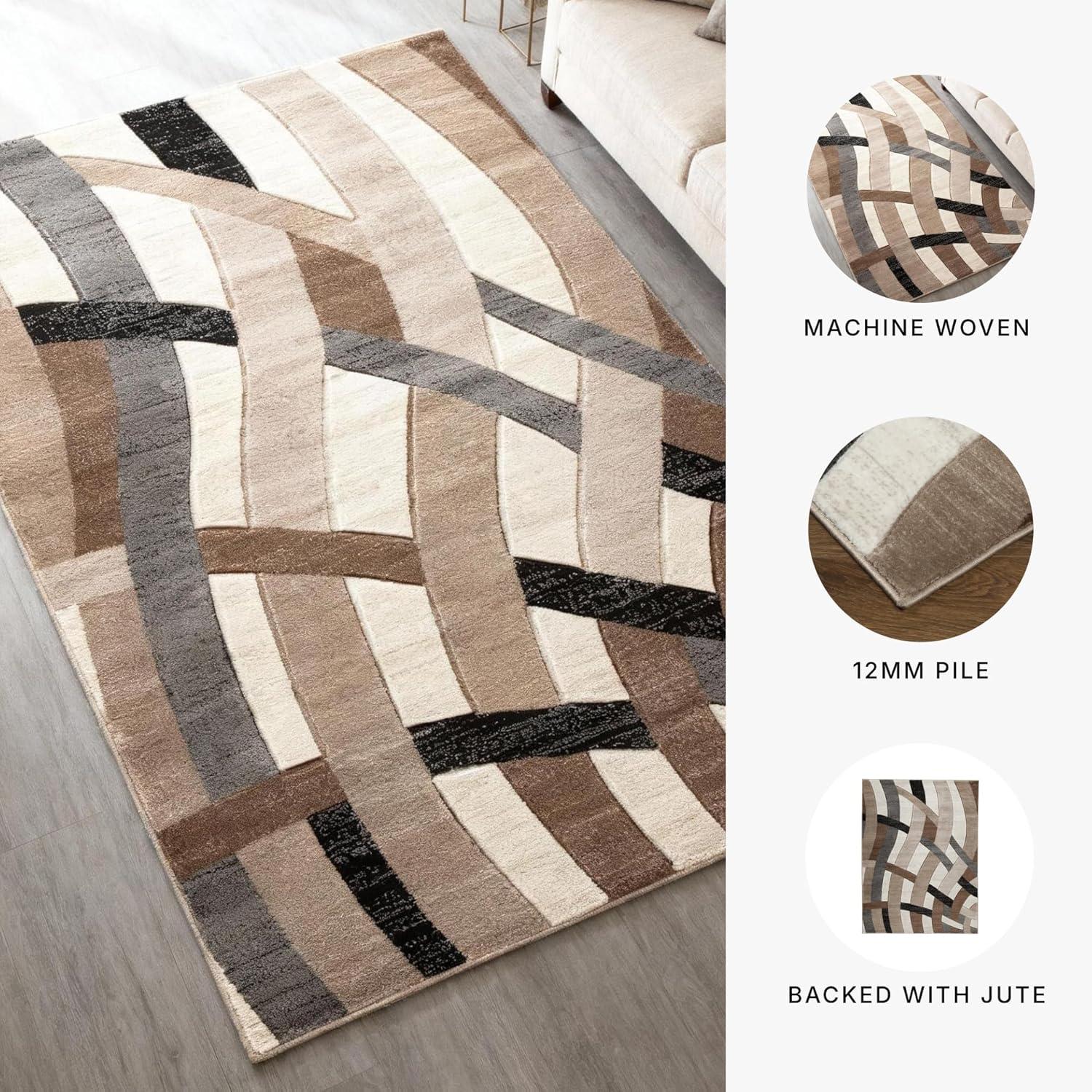 imageSignature Design by Ashley Jacinth Modern 8 x 10 Medium Pile Rug with Overlapping Wave Design Brown Beige ampamp Cream66 x 96 Rectangular