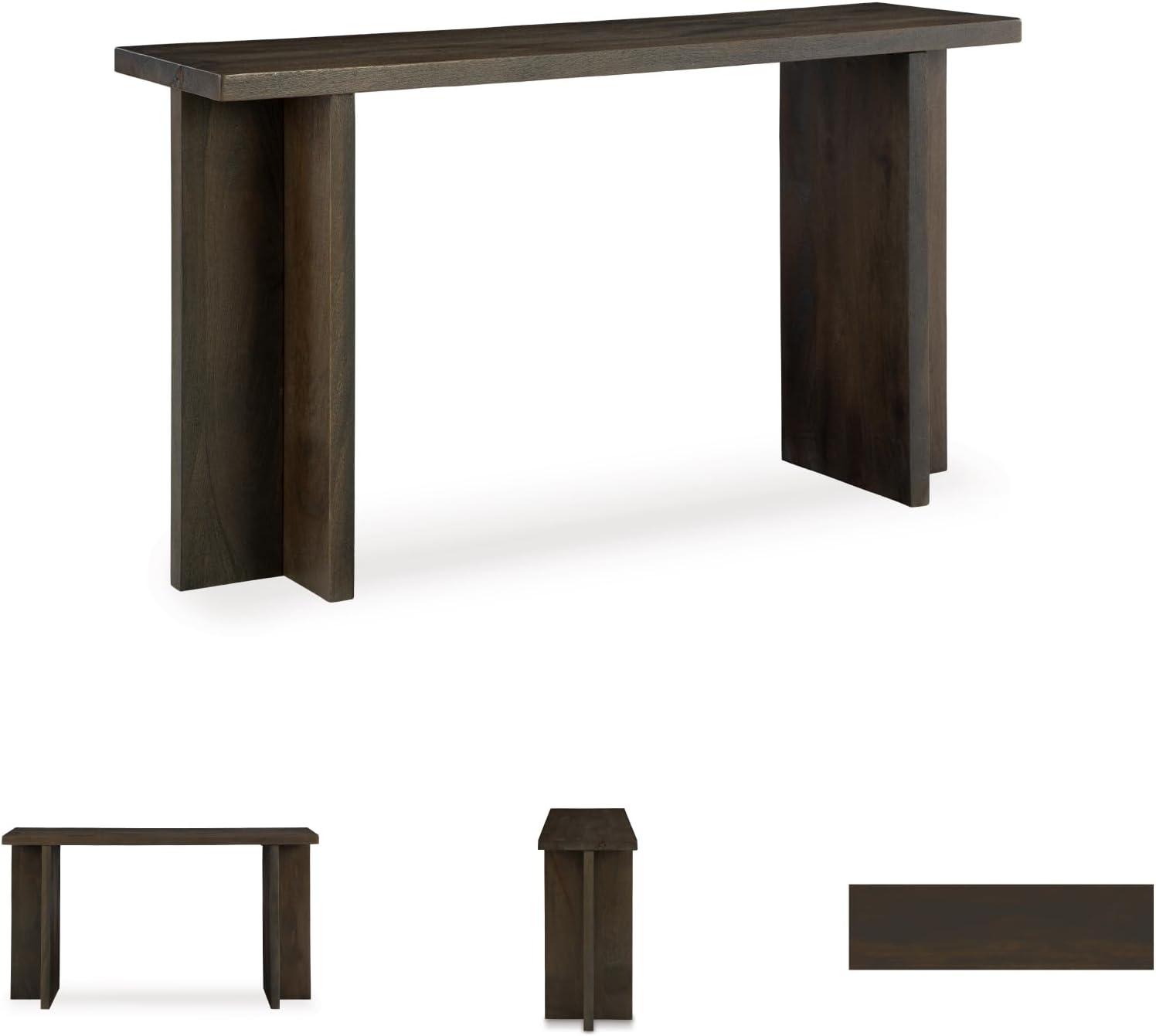 imageSignature Design by Ashley Jalenry Casual Console Sofa Table with T Post Legs and Light Sandblasted Effect Dark Brown