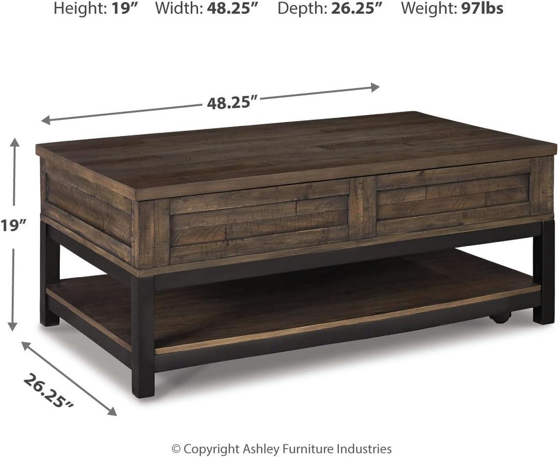 imageSignature Design by Ashley Johurst Rustic Rectangular Lift Top Coffee Table and Fixed Lower Shelf BrownBrown