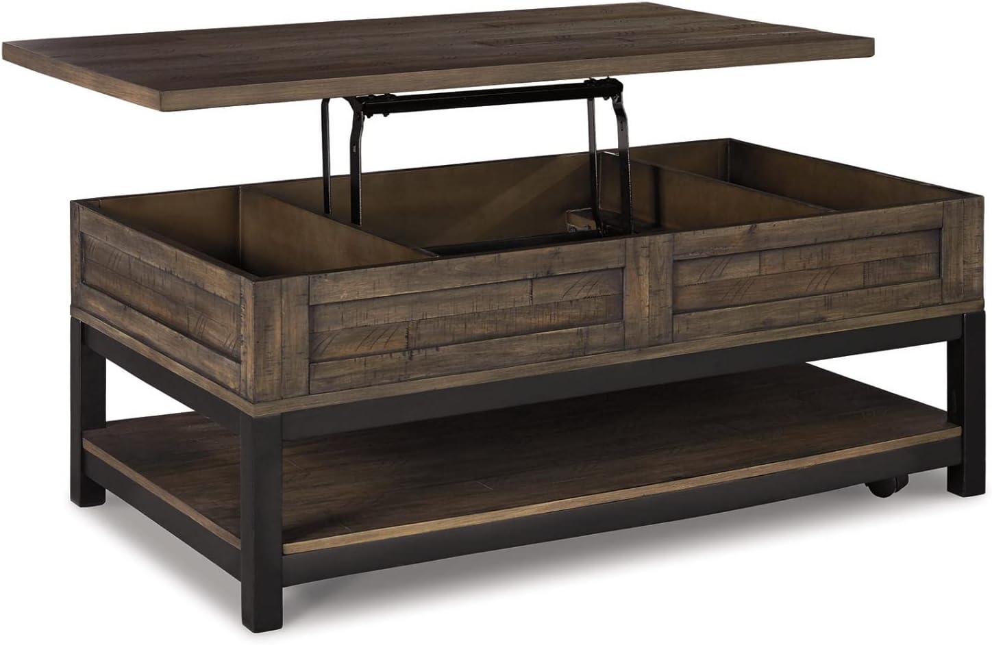 imageSignature Design by Ashley Johurst Rustic Rectangular Lift Top Coffee Table and Fixed Lower Shelf BrownBrown