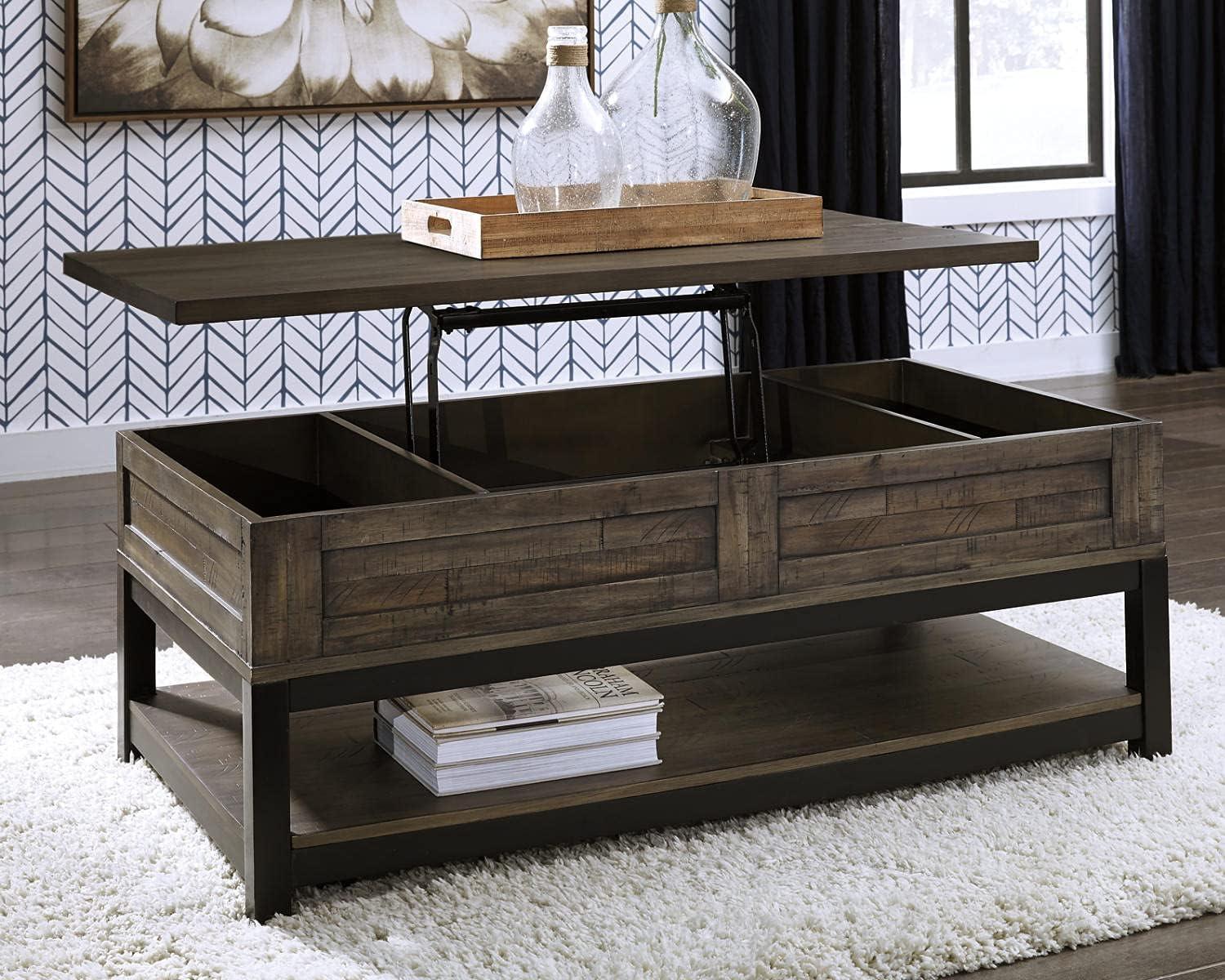 imageSignature Design by Ashley Johurst Rustic Rectangular Lift Top Coffee Table and Fixed Lower Shelf BrownBrown