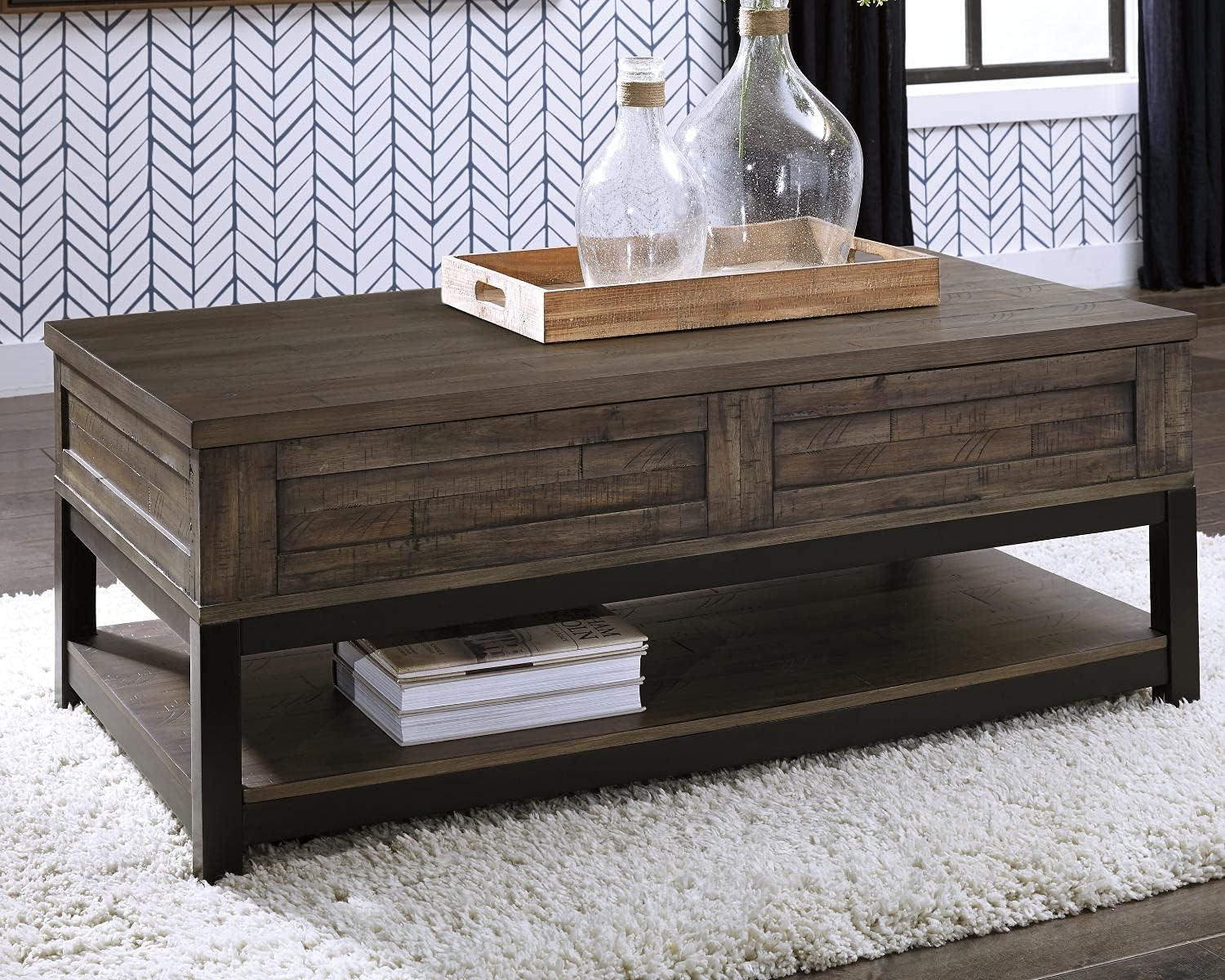 imageSignature Design by Ashley Johurst Rustic Rectangular Lift Top Coffee Table and Fixed Lower Shelf BrownBrown