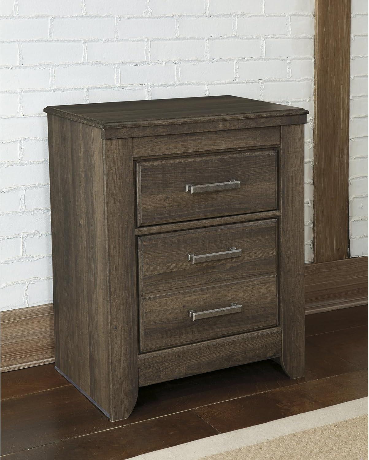 imageSignature Design by Ashley Juararo Rustic 2 Drawer Nightstand 2921quot Tall Dark BrownMedium Brown