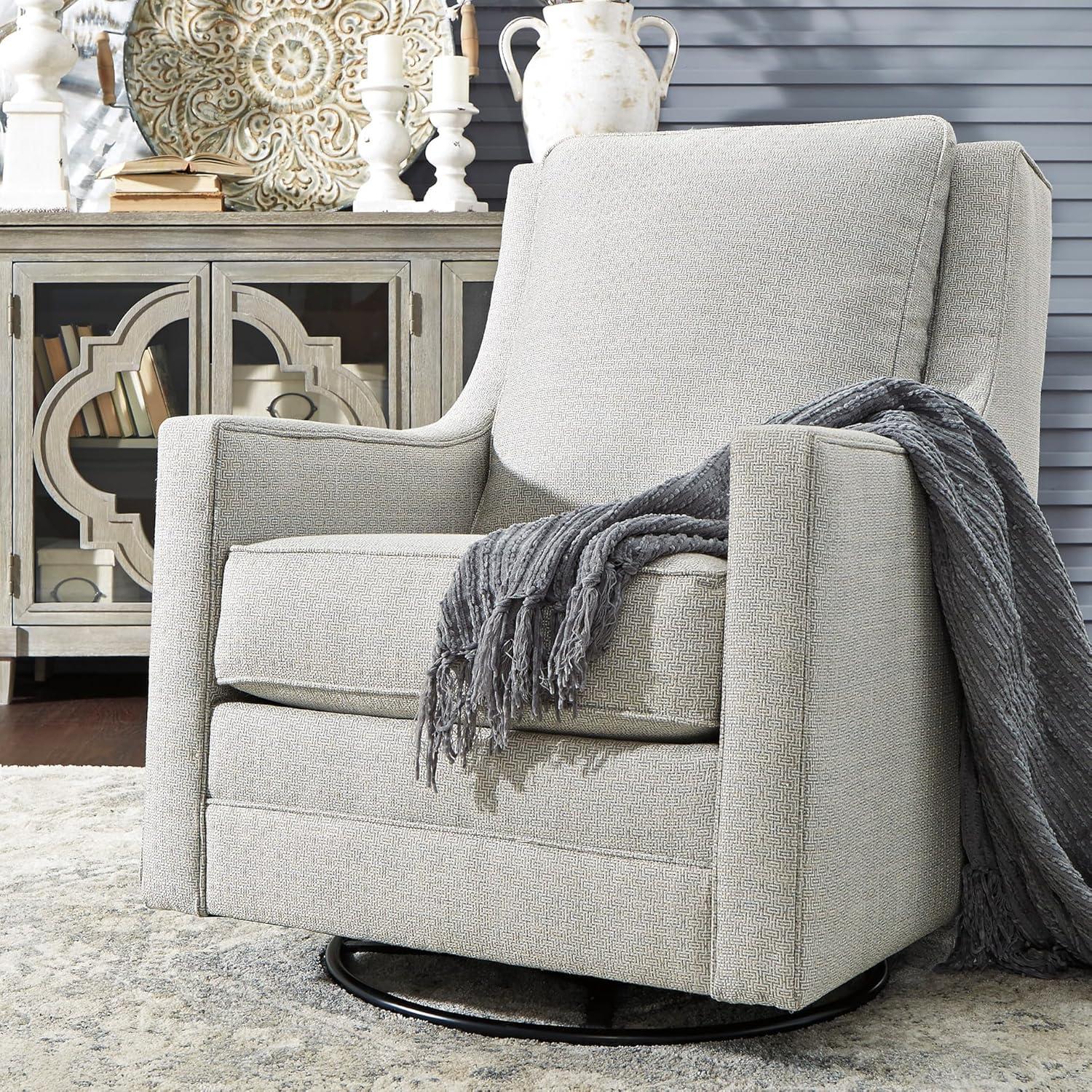 imageSignature Design by Ashley Kambria Striped Upholstered Swivel Accent Glider Chair Ivory ampamp BlackWhite