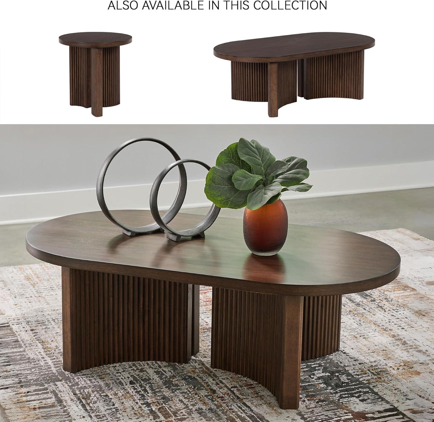imageSignature Design by Ashley Korestone MidCentury Modern Coffee Table with Reeded Double Pedestal Base Dark Brown