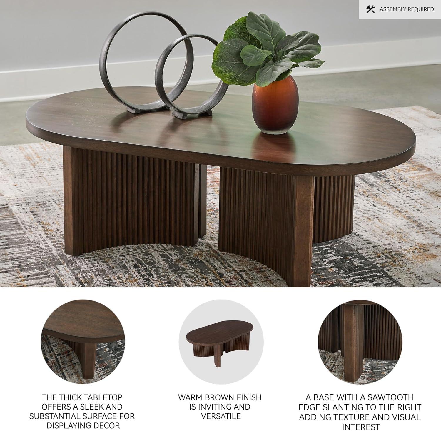 imageSignature Design by Ashley Korestone MidCentury Modern Coffee Table with Reeded Double Pedestal Base Dark Brown