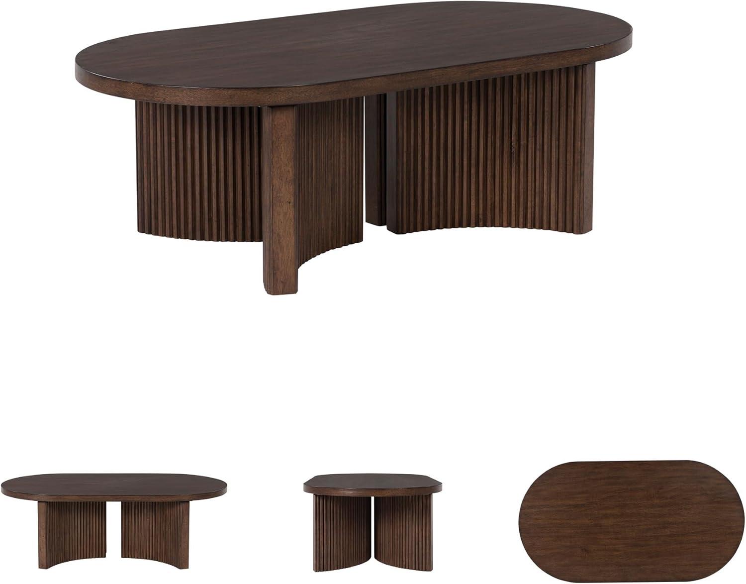 imageSignature Design by Ashley Korestone MidCentury Modern Coffee Table with Reeded Double Pedestal Base Dark Brown