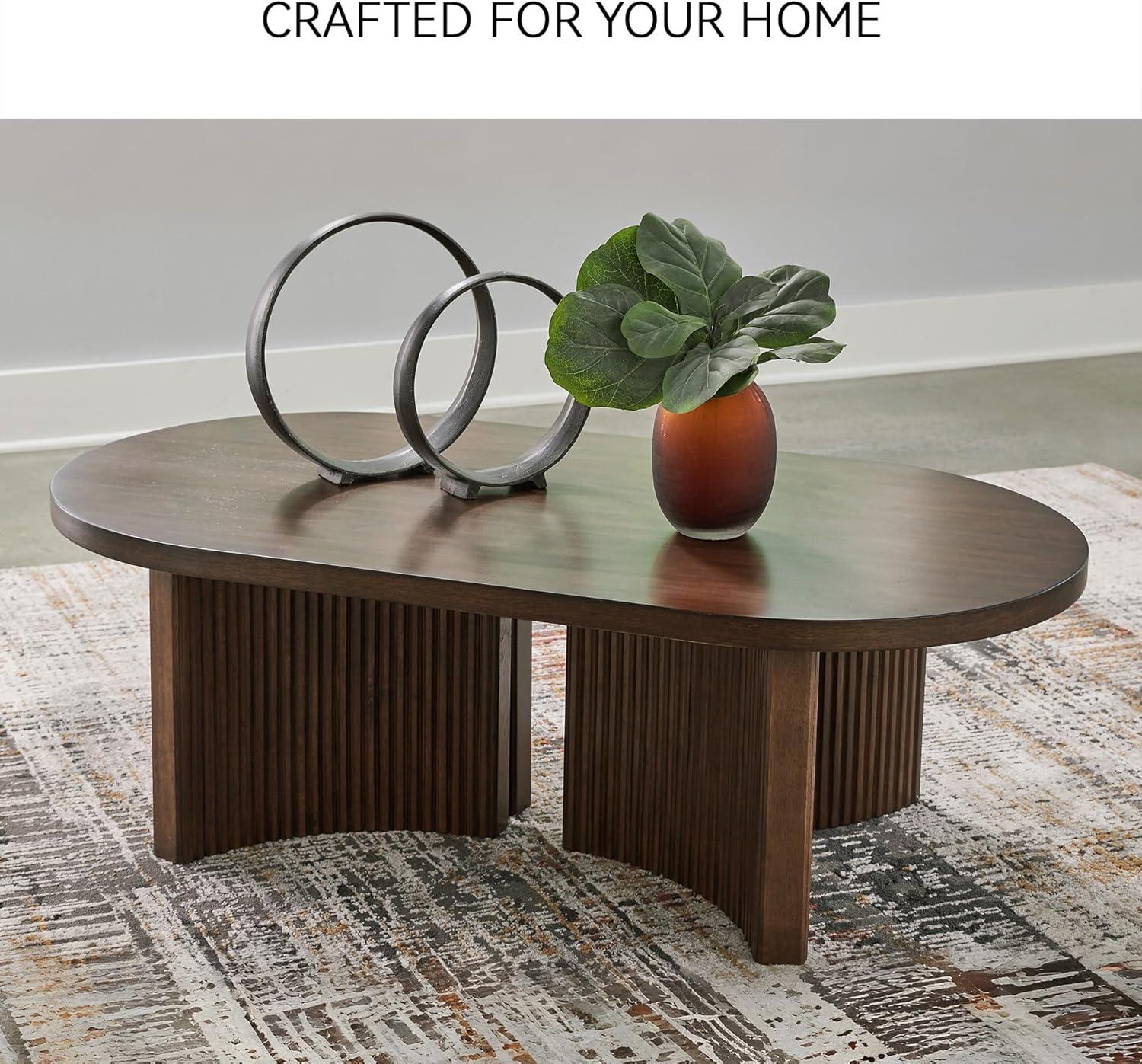 imageSignature Design by Ashley Korestone MidCentury Modern Coffee Table with Reeded Double Pedestal Base Dark Brown