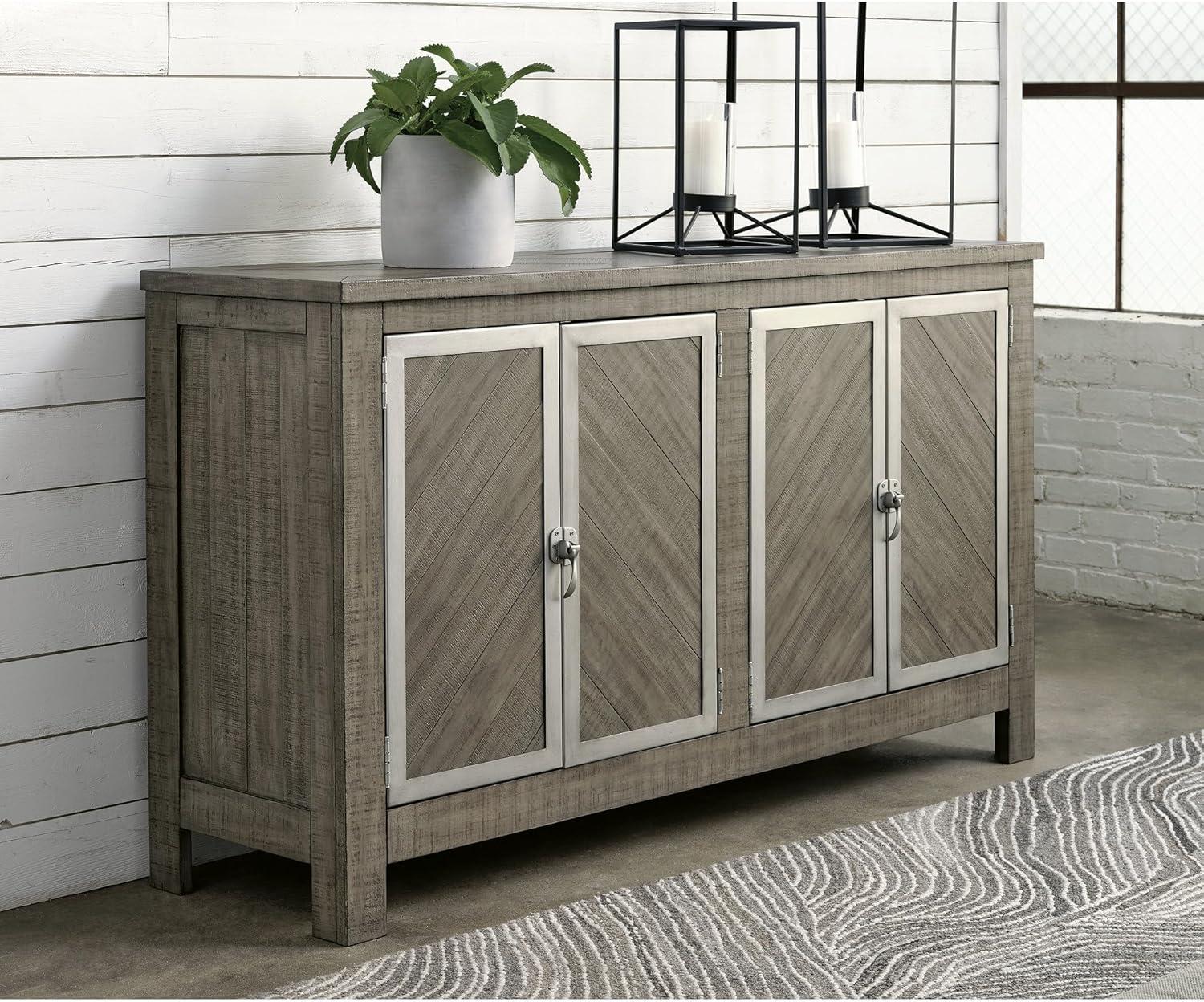 imageSignature Design by Ashley Krystanza Casual Dining Server with Adjustable Shelves Weathered Gray