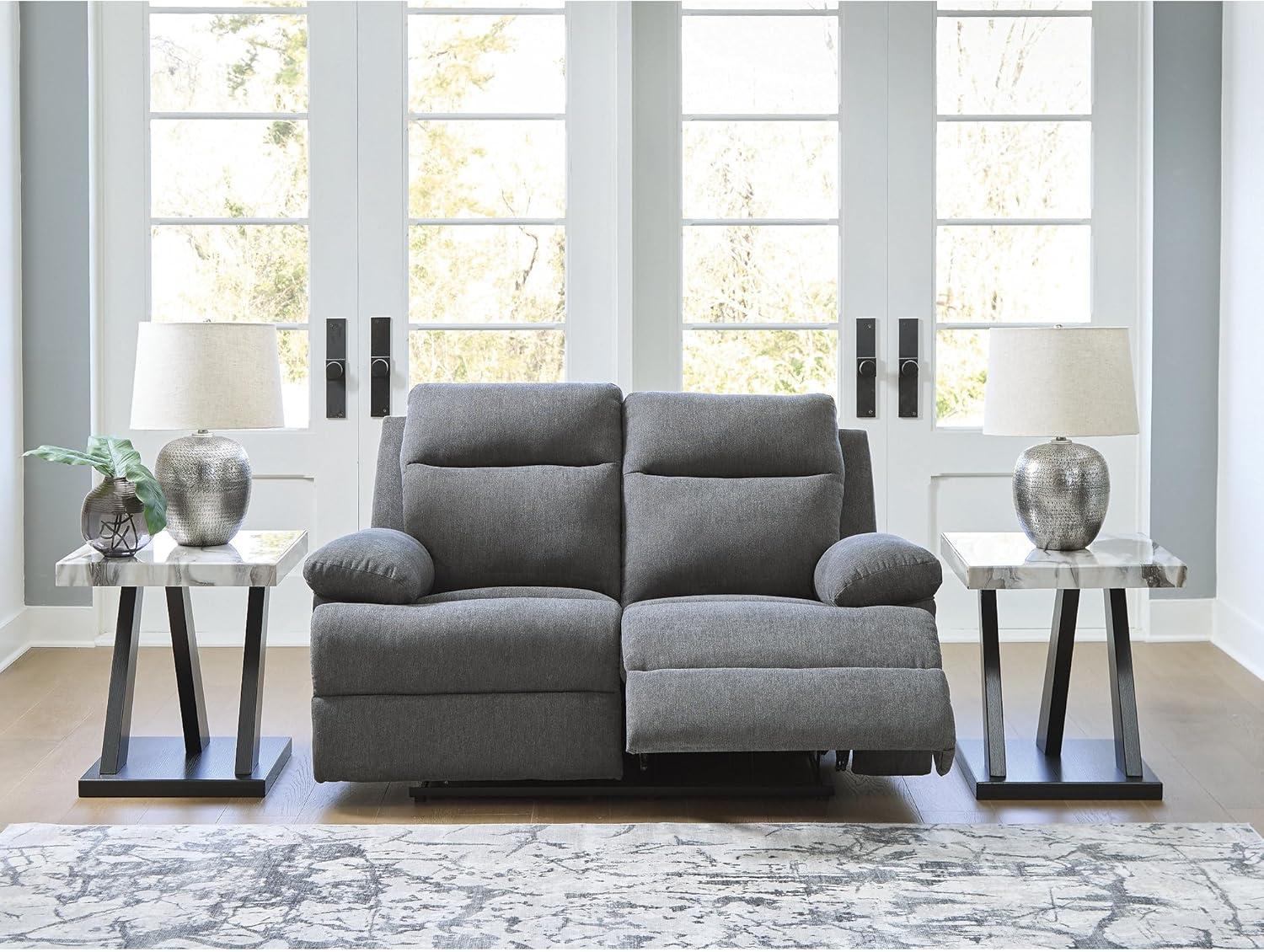 imageSignature Design by Ashley Leesworth Modern Leather Match Power Reclining Loveseat with USB Ports Dark BrownCharcoal