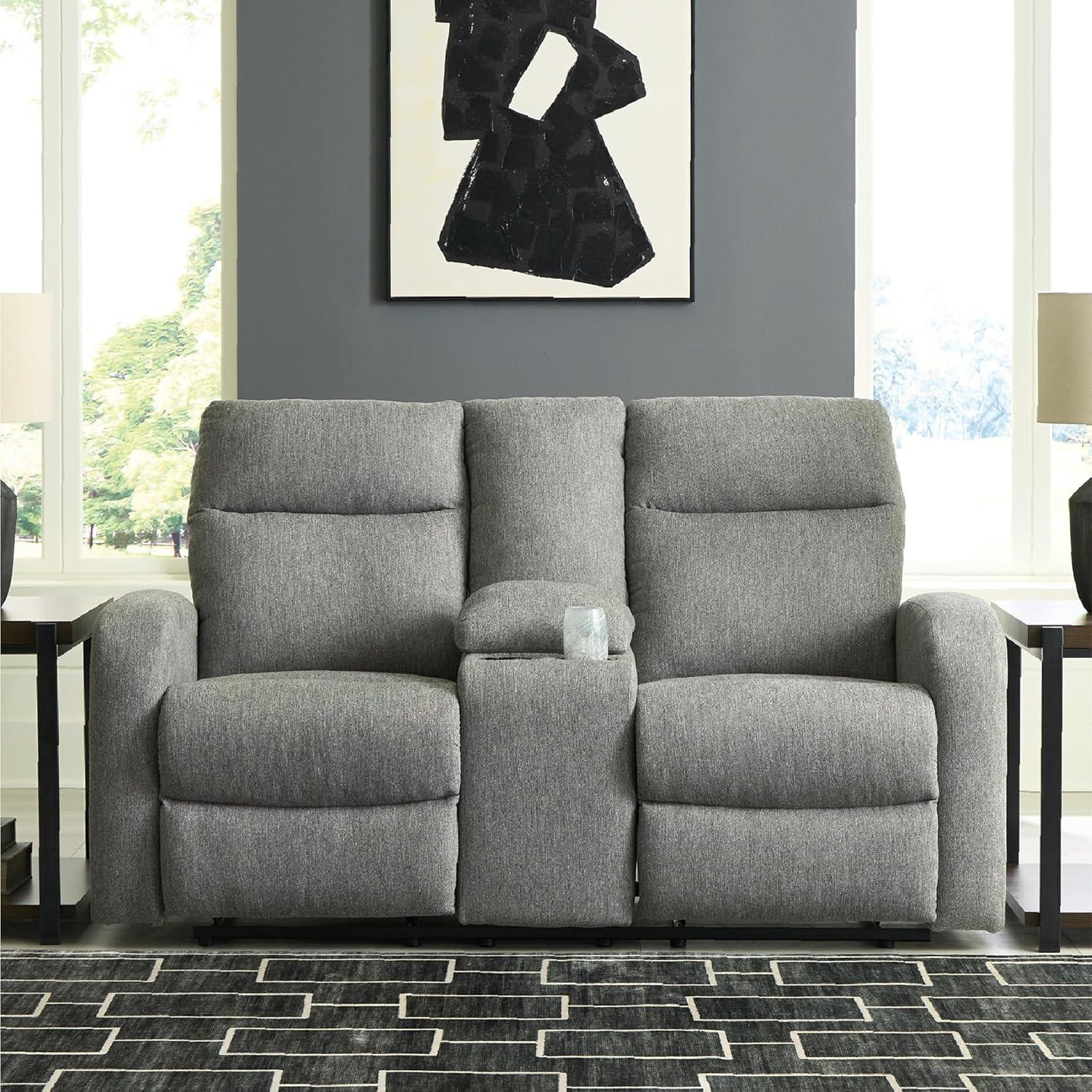 imageSignature Design by Ashley Leesworth Modern Leather Match Power Reclining Loveseat with USB Ports Dark BrownSterling