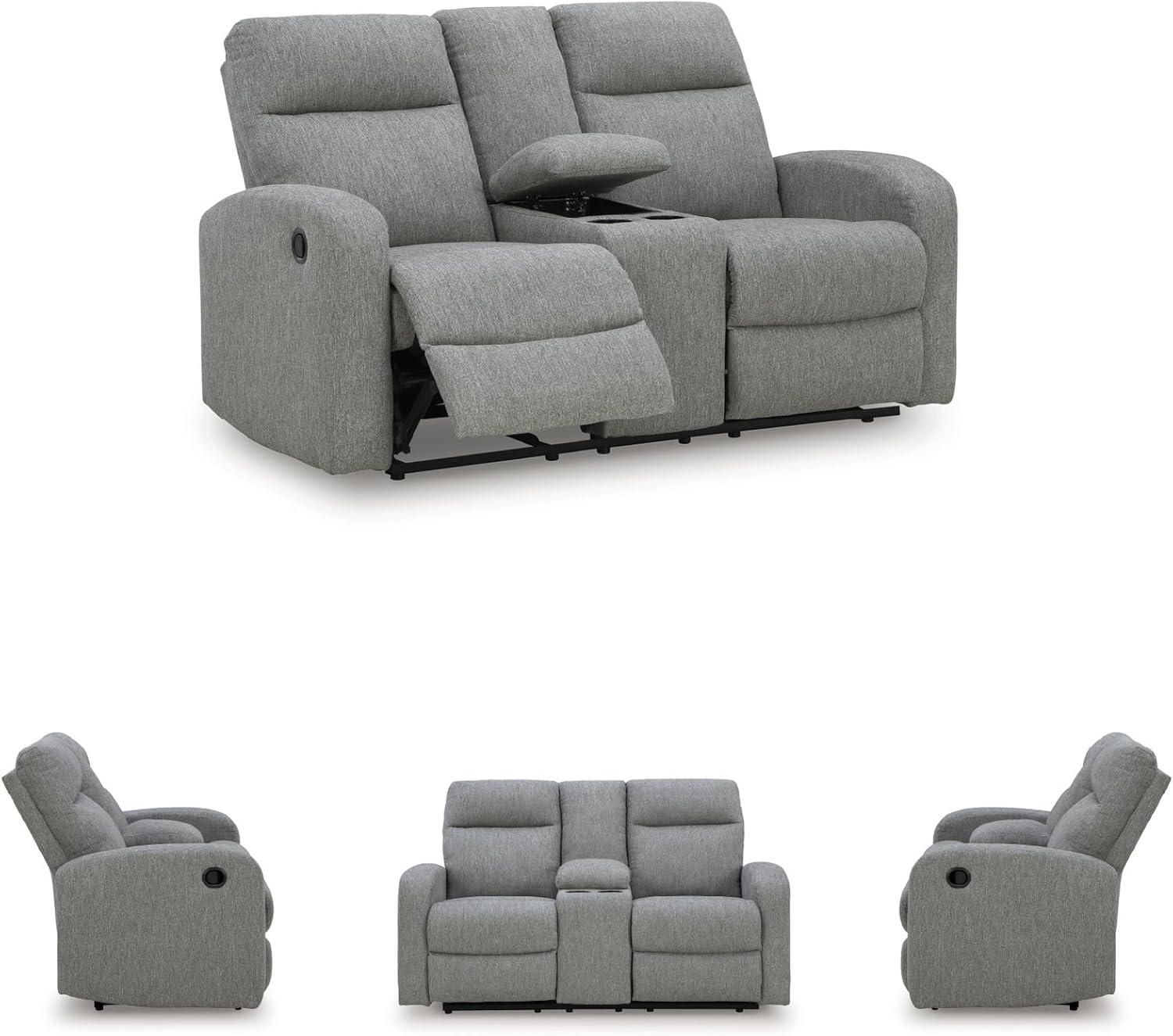 imageSignature Design by Ashley Leesworth Modern Leather Match Power Reclining Loveseat with USB Ports Dark BrownSterling