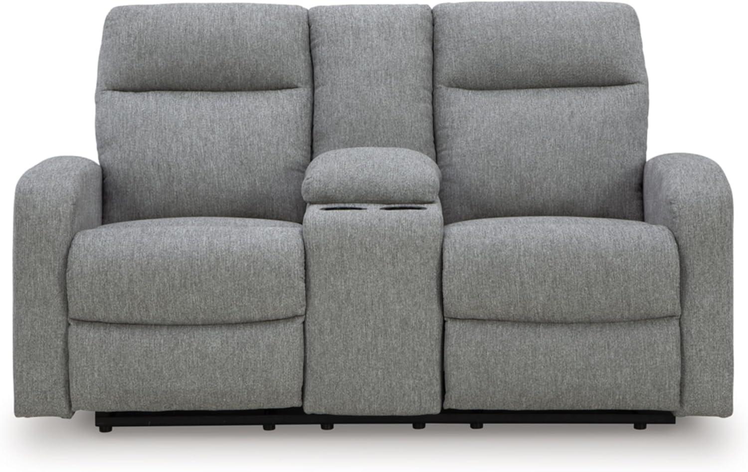 imageSignature Design by Ashley Leesworth Modern Leather Match Power Reclining Loveseat with USB Ports Dark BrownSterling