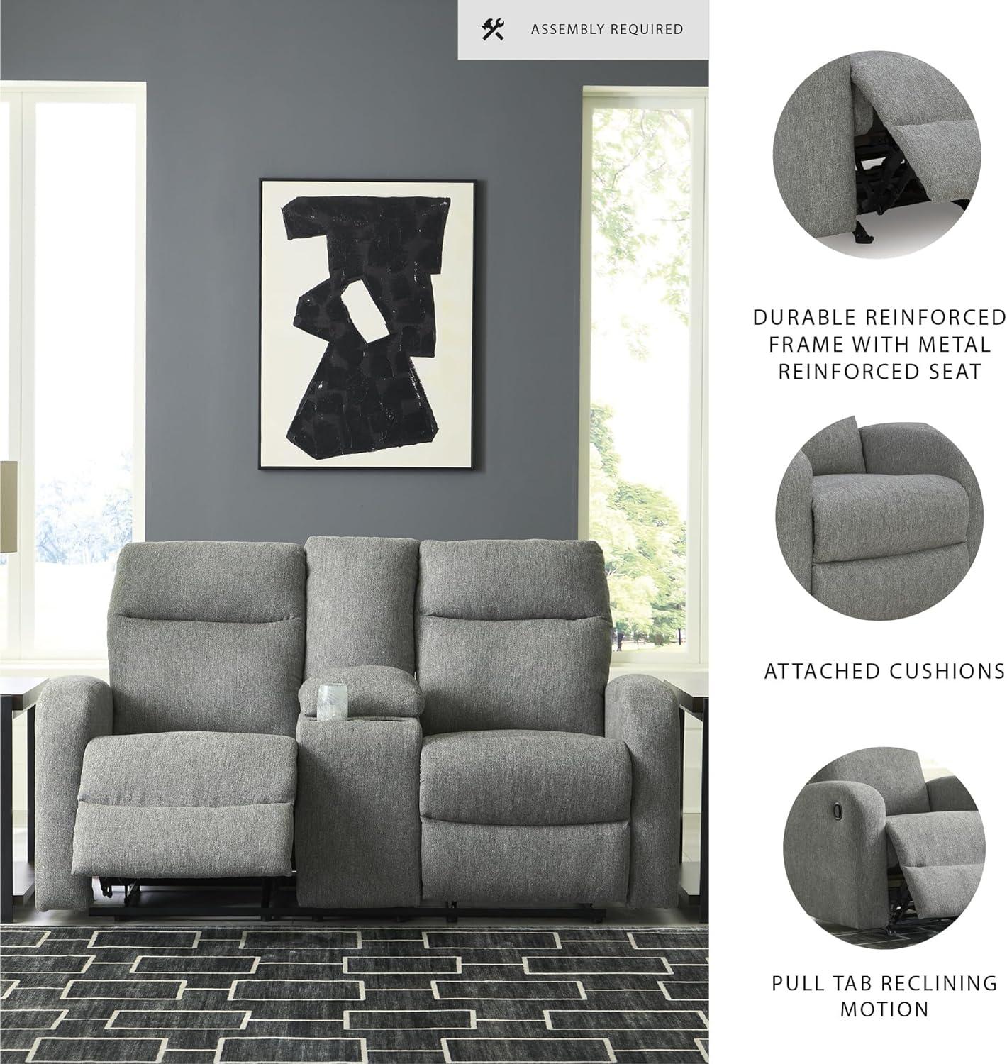 imageSignature Design by Ashley Leesworth Modern Leather Match Power Reclining Loveseat with USB Ports Dark BrownSterling