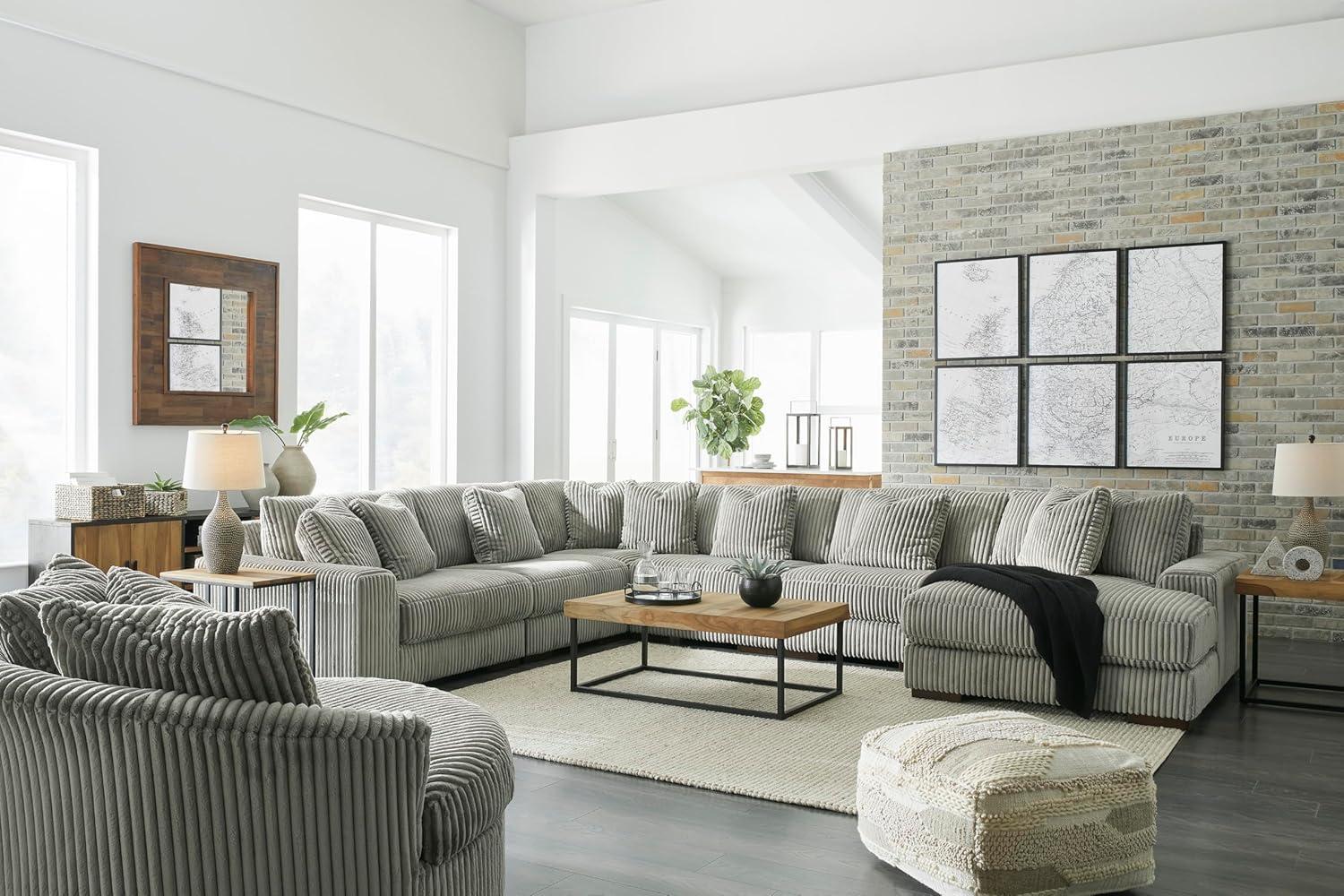 imageSignature Design by Ashley Lindyn Casual LeftArm Facing 2Piece Sectional with Chaise Reversible Cushions and 4 Throw Pillows GrayGrey
