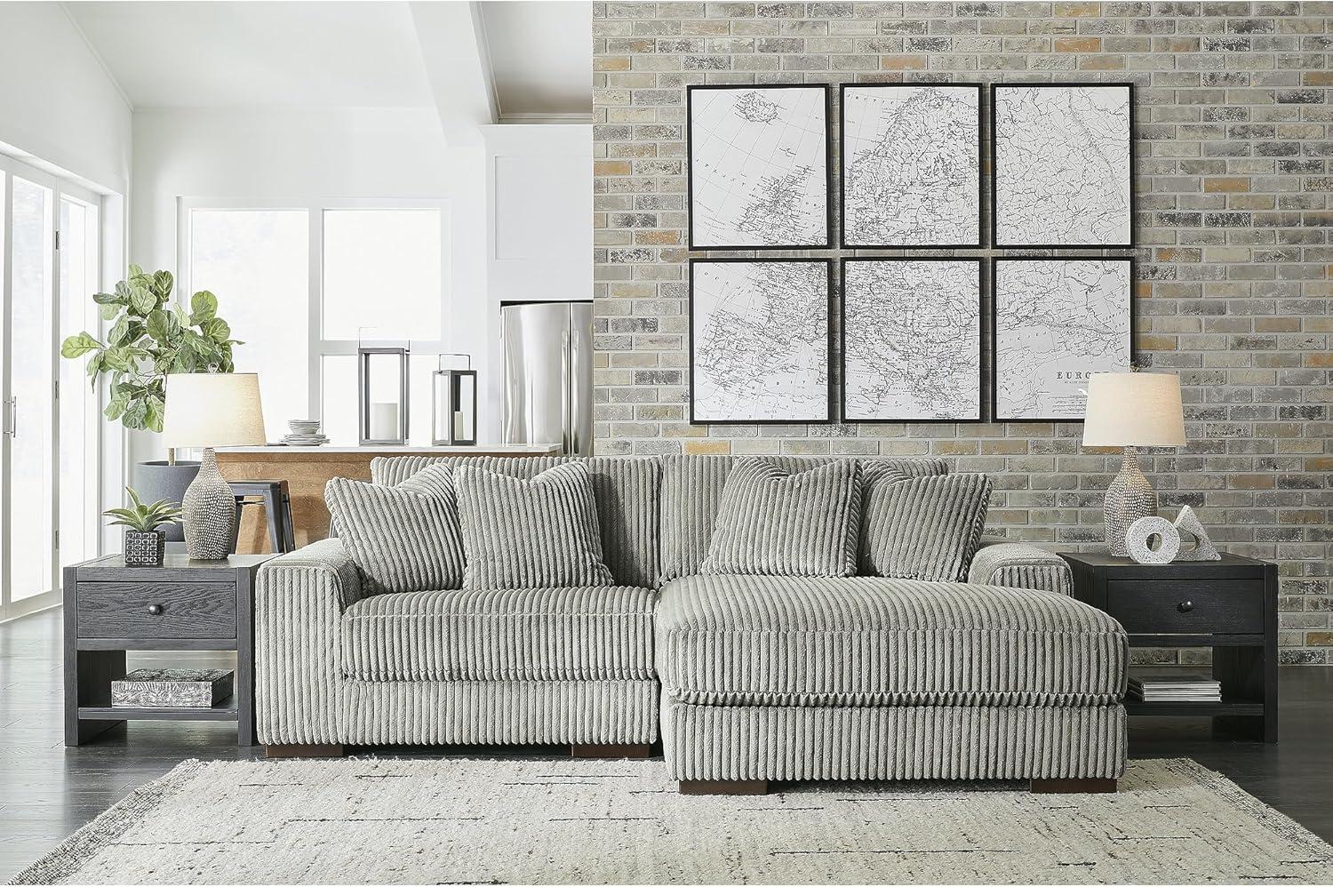 imageSignature Design by Ashley Lindyn Casual LeftArm Facing 2Piece Sectional with Chaise Reversible Cushions and 4 Throw Pillows GrayGrey
