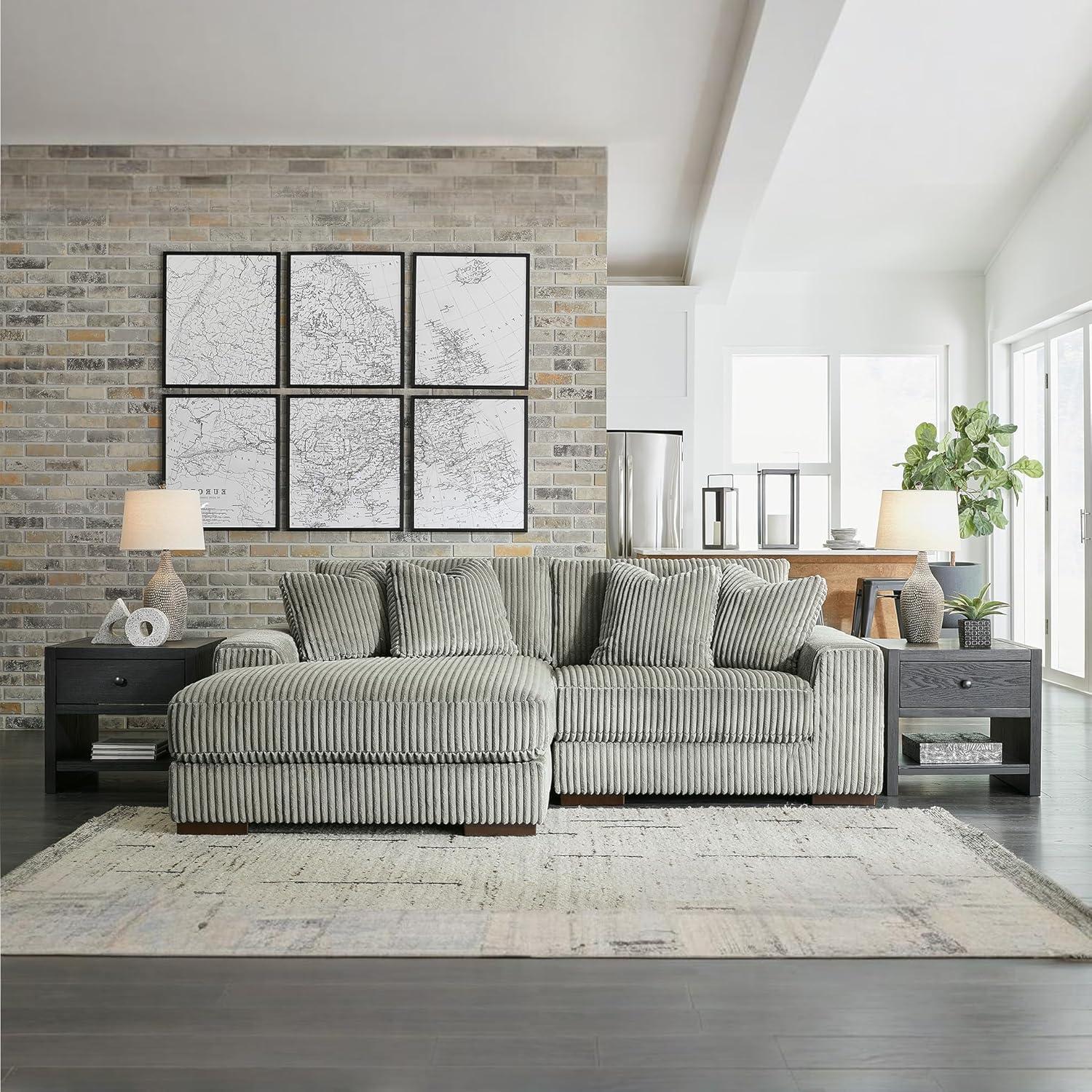 imageSignature Design by Ashley Lindyn Casual LeftArm Facing 2Piece Sectional with Chaise Reversible Cushions and 4 Throw Pillows GrayGrey