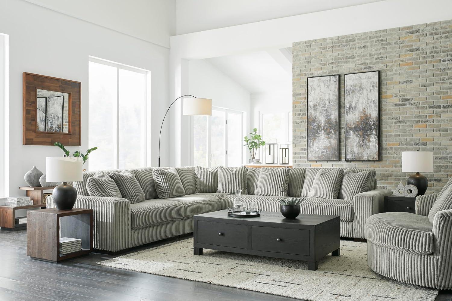 imageSignature Design by Ashley Lindyn Casual LeftArm Facing 2Piece Sectional with Chaise Reversible Cushions and 4 Throw Pillows GrayGrey