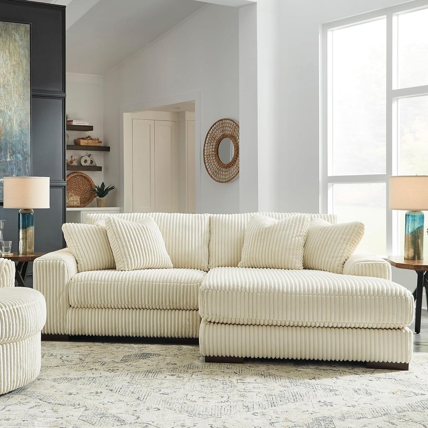 imageSignature Design by Ashley Lindyn Casual LeftArm Facing 2Piece Sectional with Chaise Reversible Cushions and 4 Throw Pillows GrayWhite