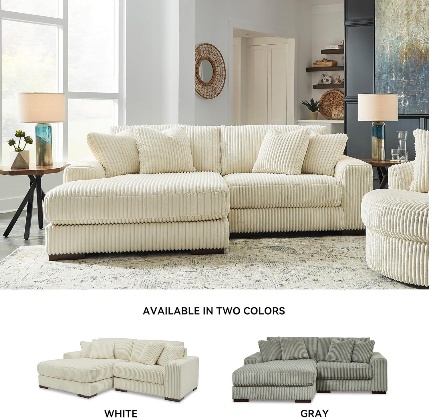 imageSignature Design by Ashley Lindyn Casual LeftArm Facing 2Piece Sectional with Chaise Reversible Cushions and 4 Throw Pillows GrayWhite
