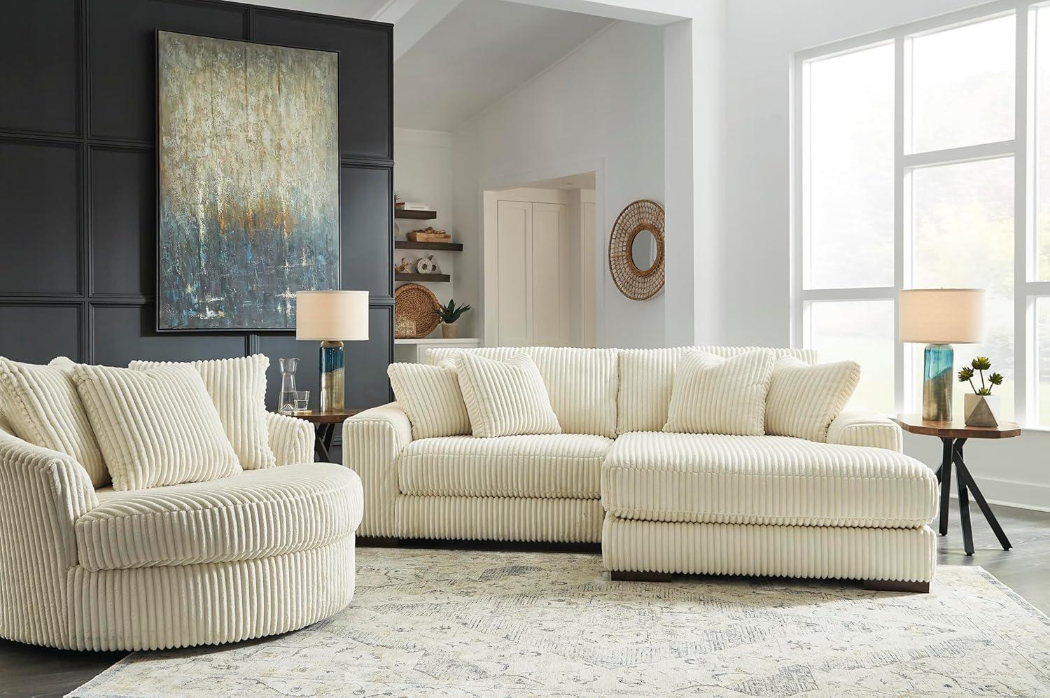 imageSignature Design by Ashley Lindyn Casual LeftArm Facing 2Piece Sectional with Chaise Reversible Cushions and 4 Throw Pillows GrayWhite