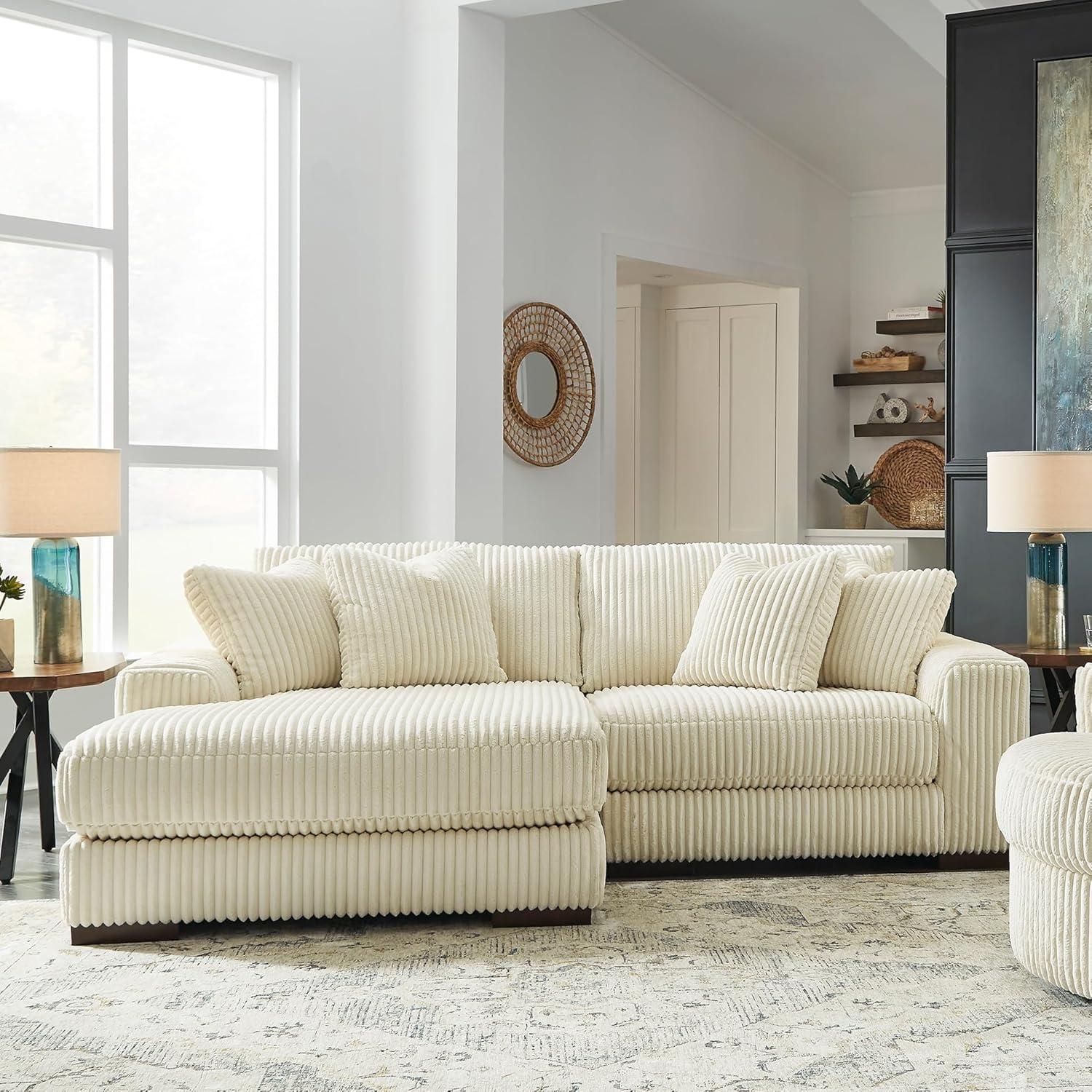 imageSignature Design by Ashley Lindyn Casual LeftArm Facing 2Piece Sectional with Chaise Reversible Cushions and 4 Throw Pillows GrayWhite