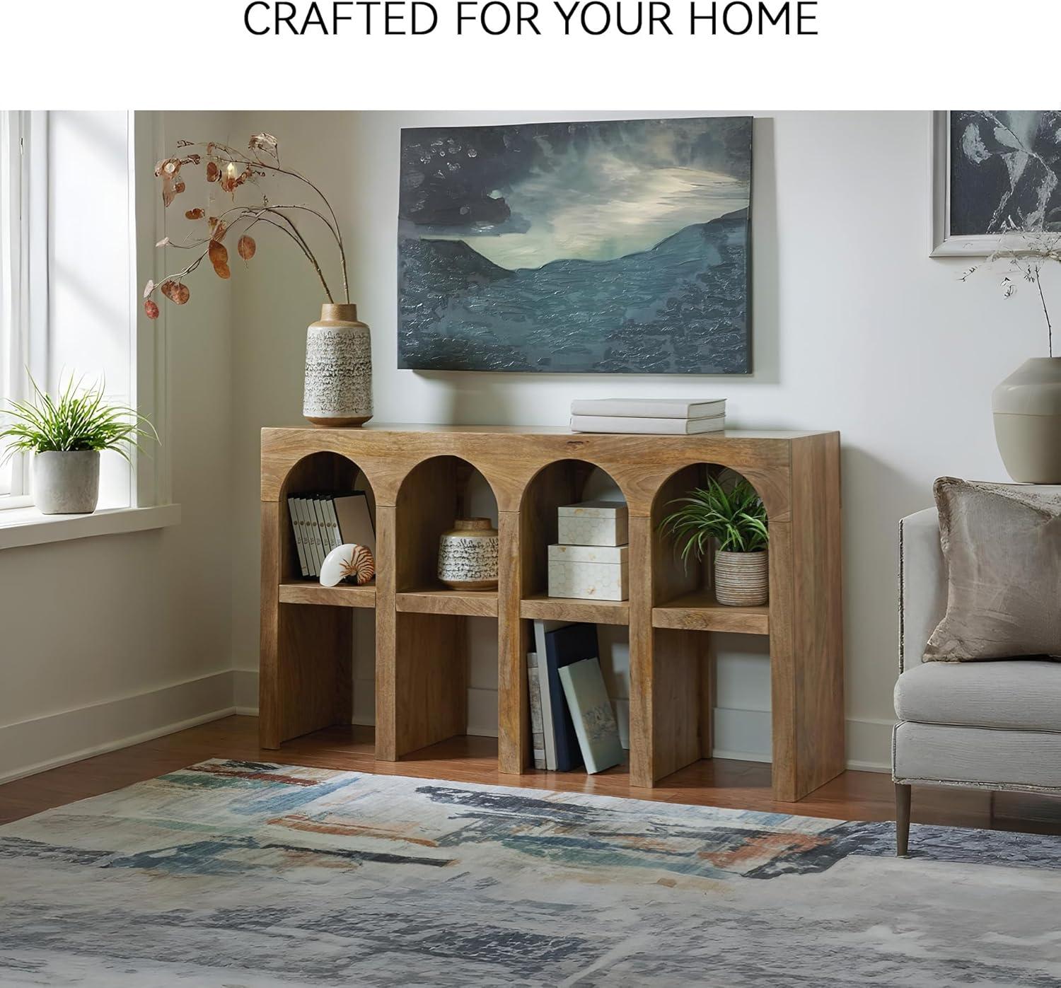 imageSignature Design by Ashley Luzmanacy Casual Solid Mango Wood Console Sofa Table with Shelf Light Brown