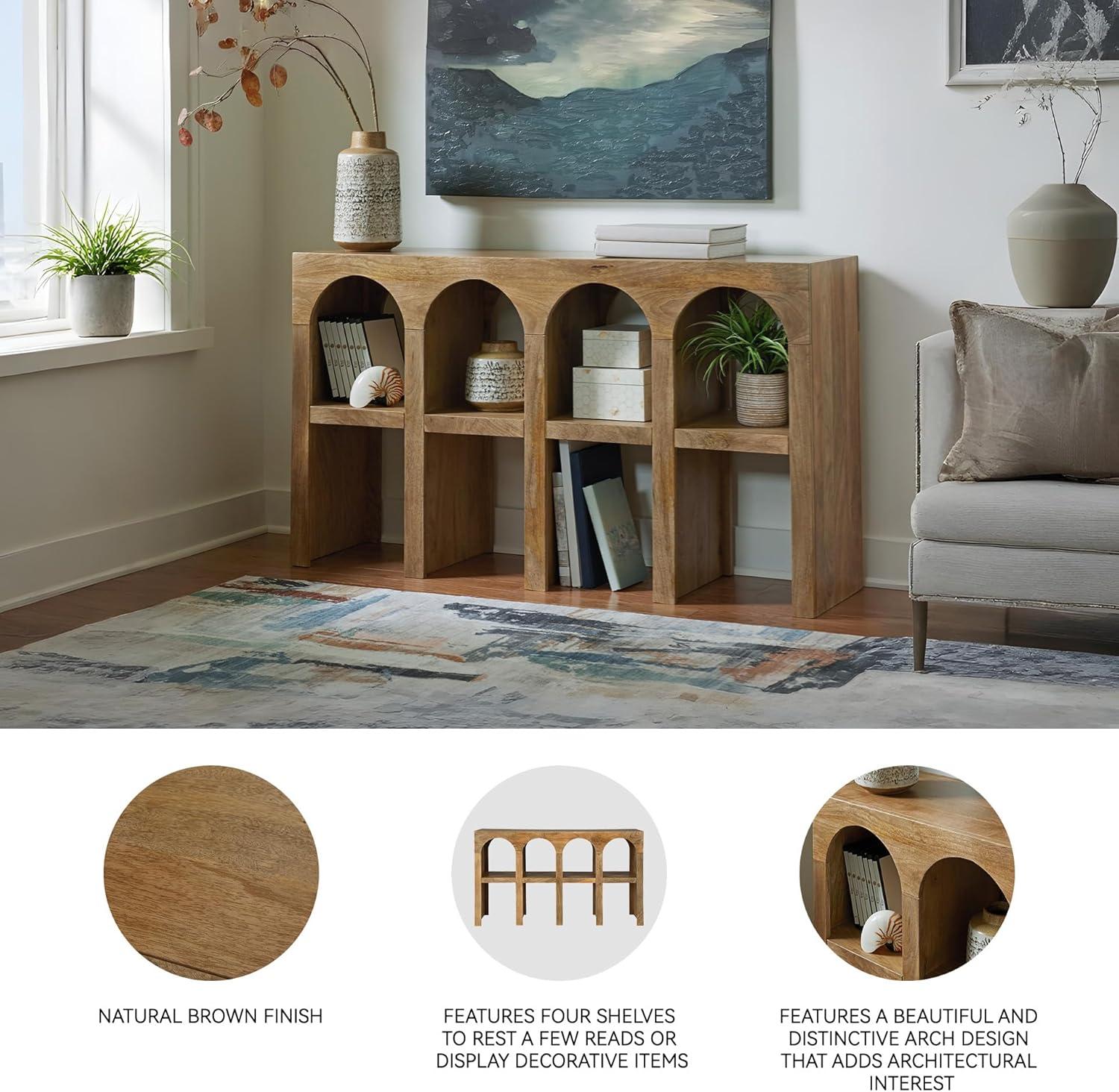 imageSignature Design by Ashley Luzmanacy Casual Solid Mango Wood Console Sofa Table with Shelf Light Brown