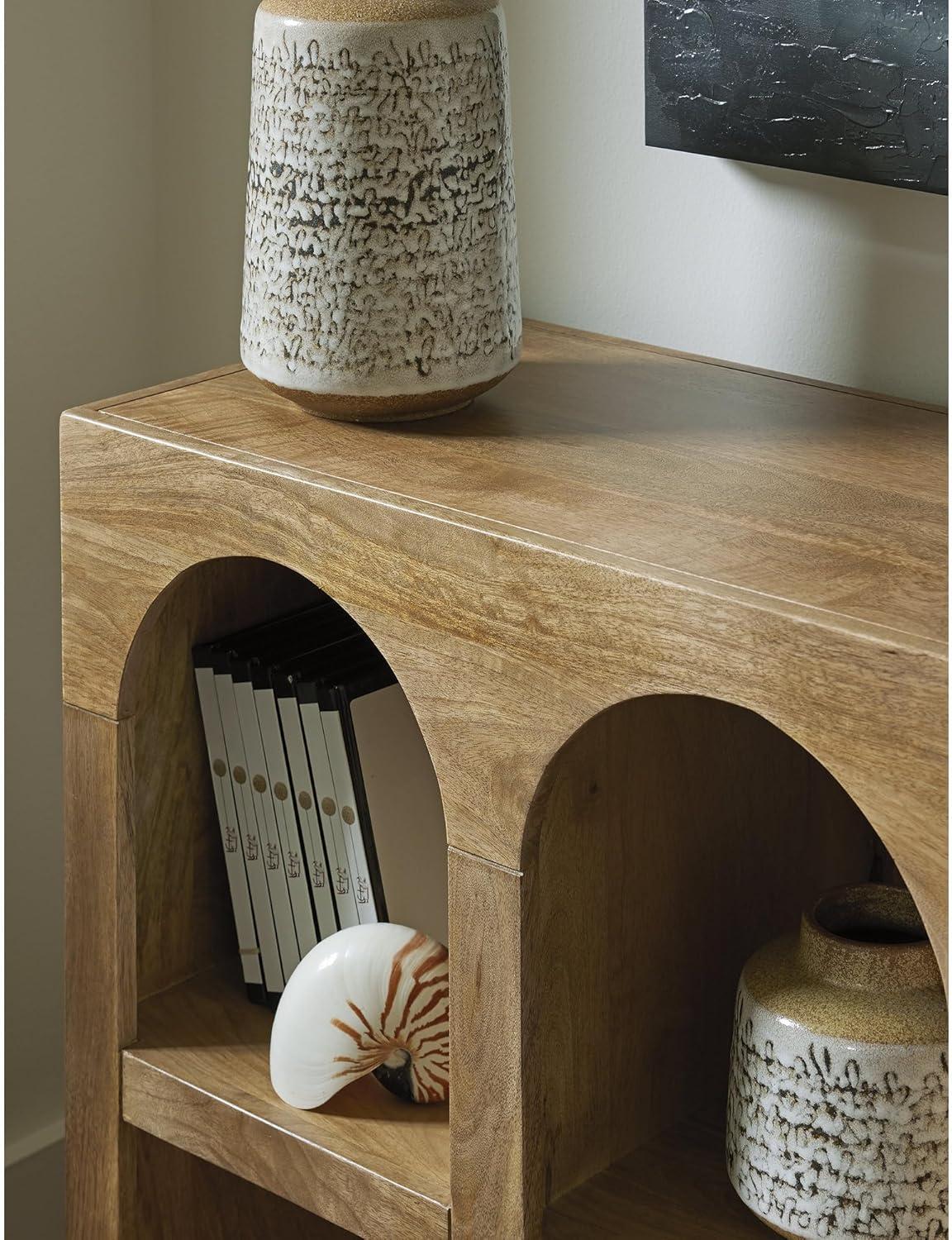 imageSignature Design by Ashley Luzmanacy Casual Solid Mango Wood Console Sofa Table with Shelf Light Brown