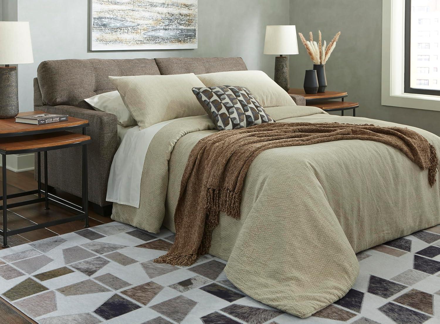 imageSignature Design by Ashley Mahoney Contemporary 2in1 Tufted Sofa Sleeper with Folding Gel Memory Foam Mattress Full Dark BrownBrown