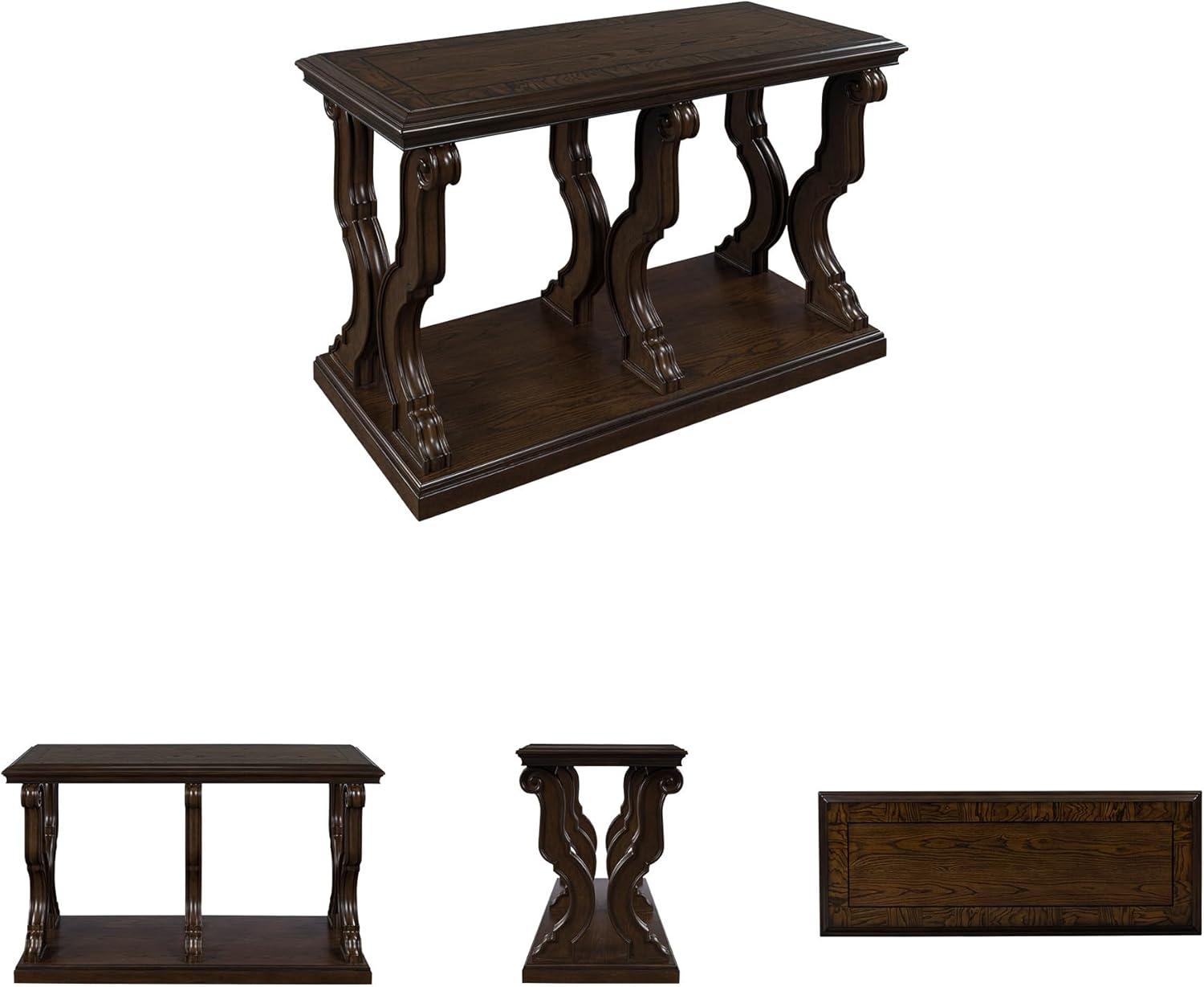 imageSignature Design by Ashley Maylee Classic Sofa Table with Open Shelf and Scroll Legs Dark Brown