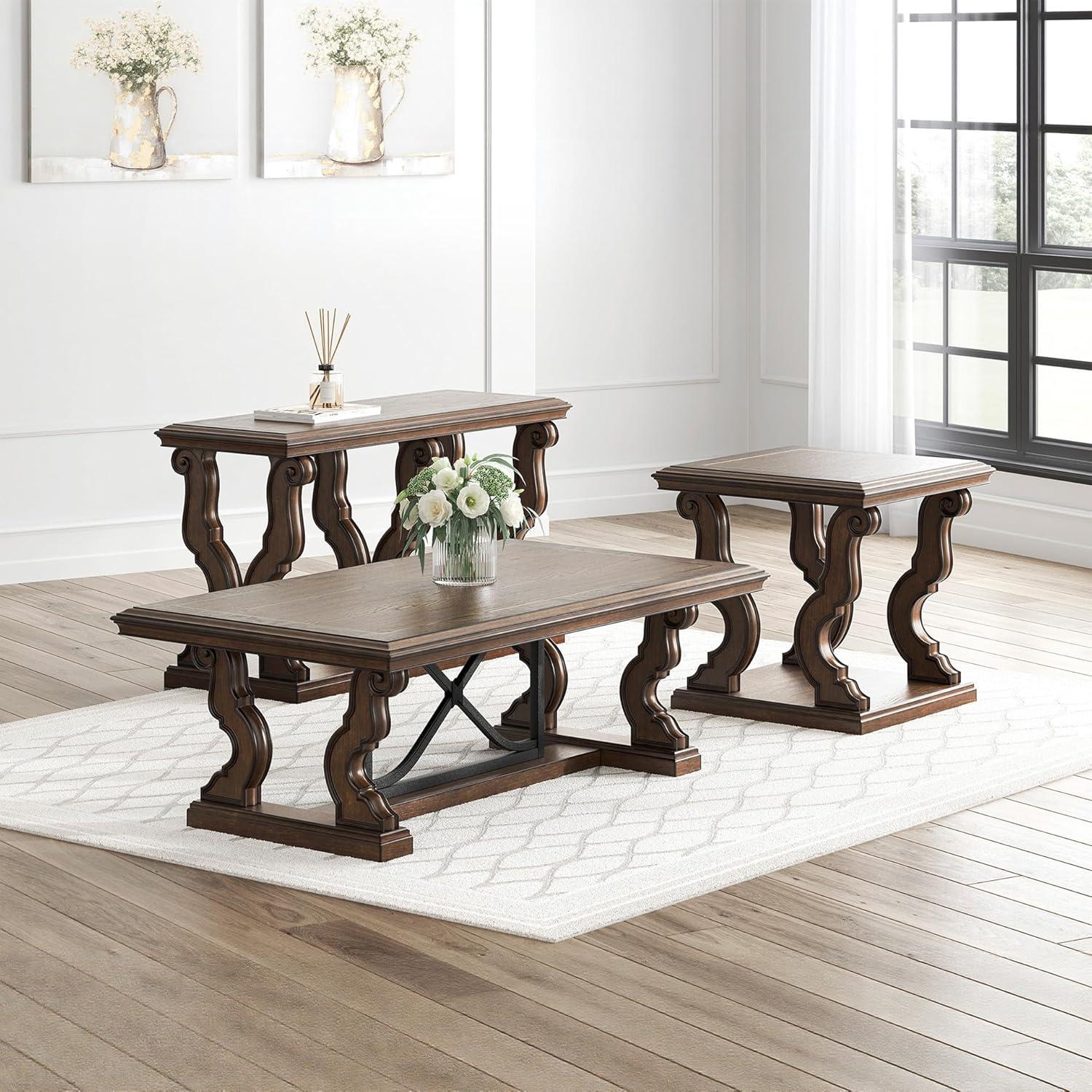 imageSignature Design by Ashley Maylee Classic Sofa Table with Open Shelf and Scroll Legs Dark Brown