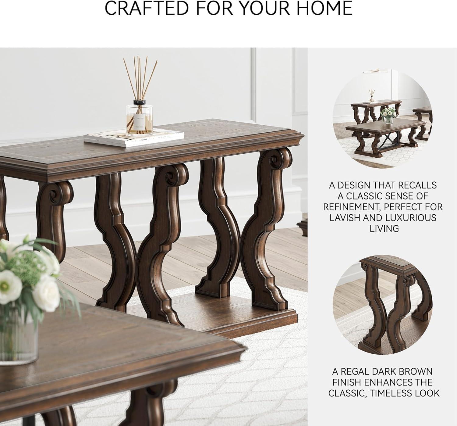 imageSignature Design by Ashley Maylee Classic Sofa Table with Open Shelf and Scroll Legs Dark Brown