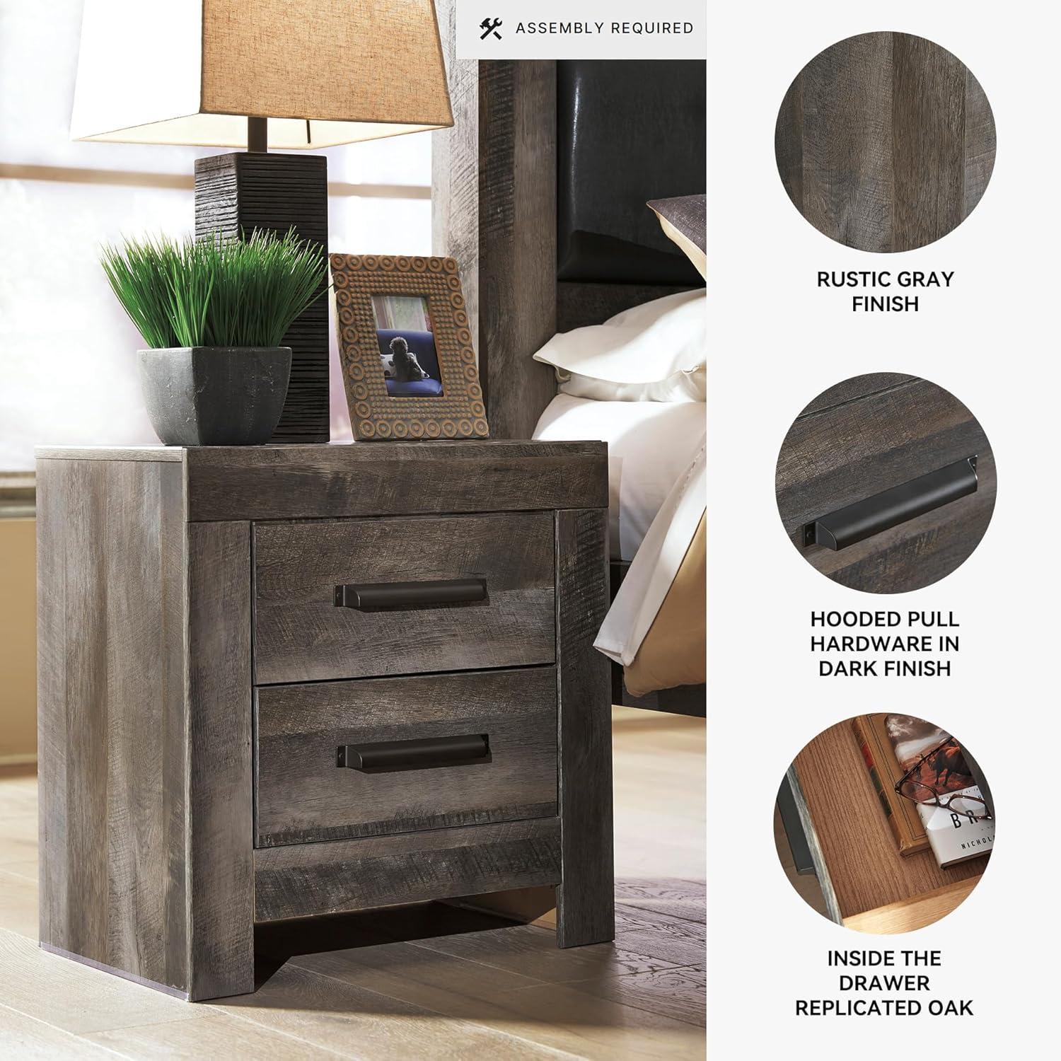 imageSignature Design by Ashley Mollviney Minimalist 2 Drawer Nightstand with USB Ports 2425quot Tall WhiteDark Weathered Gray