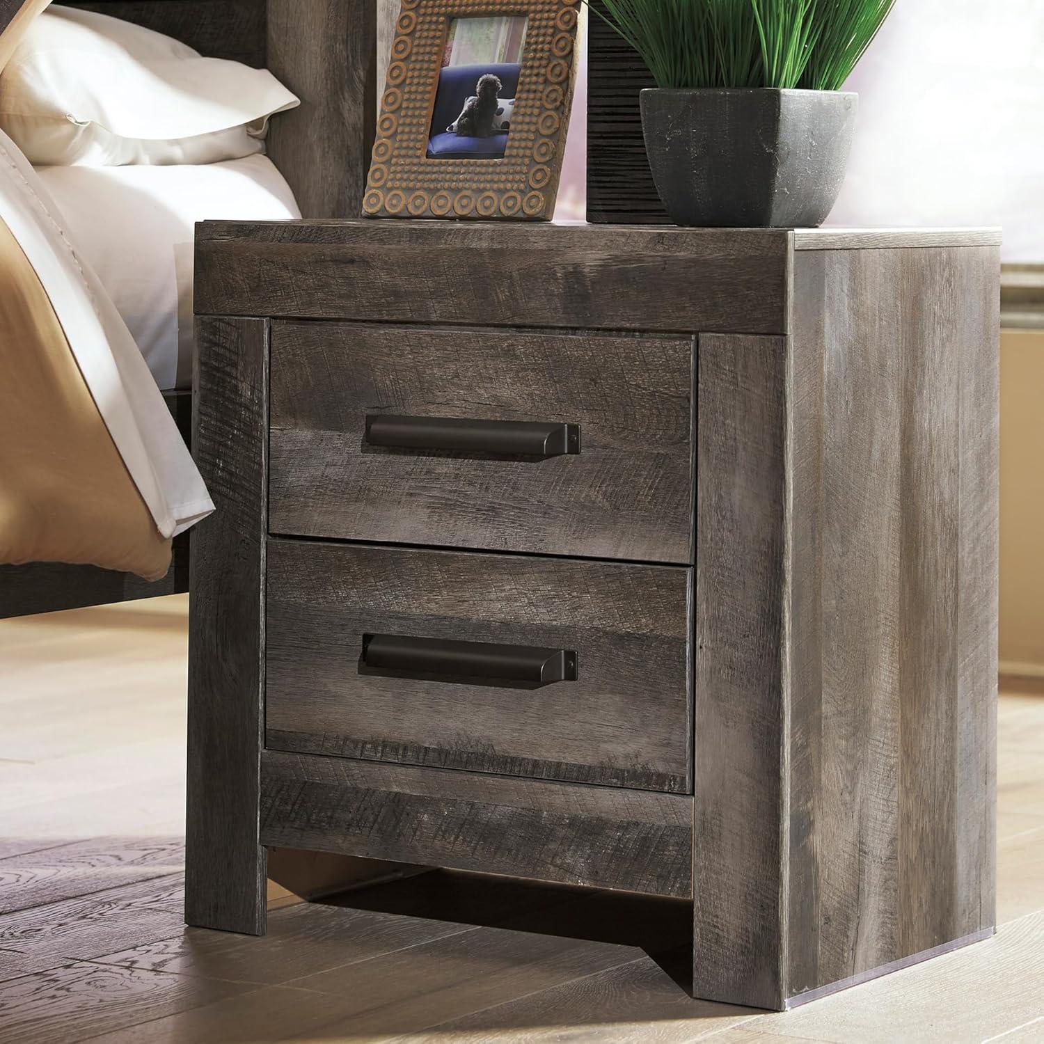 imageSignature Design by Ashley Mollviney Minimalist 2 Drawer Nightstand with USB Ports 2425quot Tall WhiteDark Weathered Gray