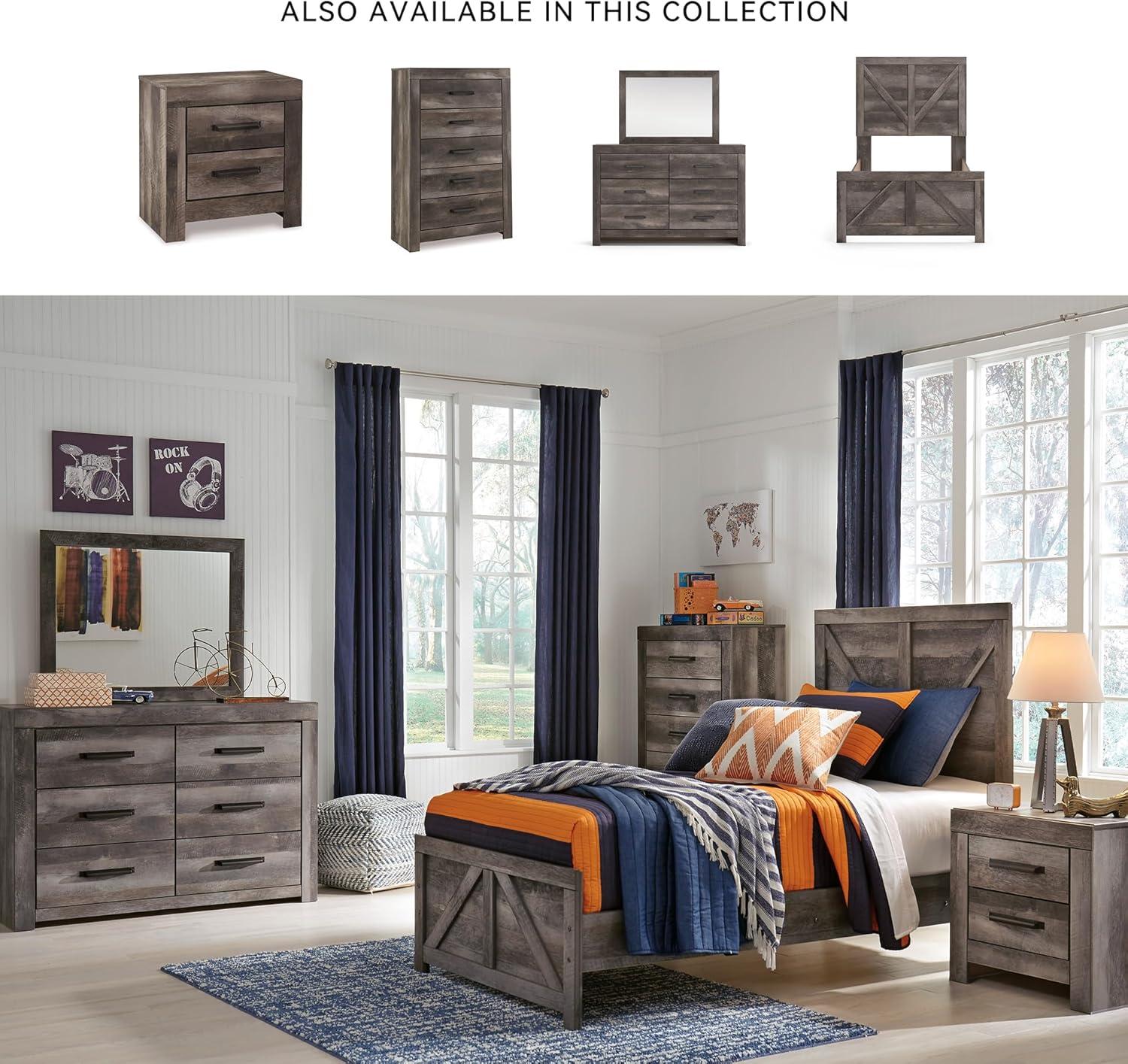 imageSignature Design by Ashley Mollviney Minimalist 2 Drawer Nightstand with USB Ports 2425quot Tall WhiteDark Weathered Gray