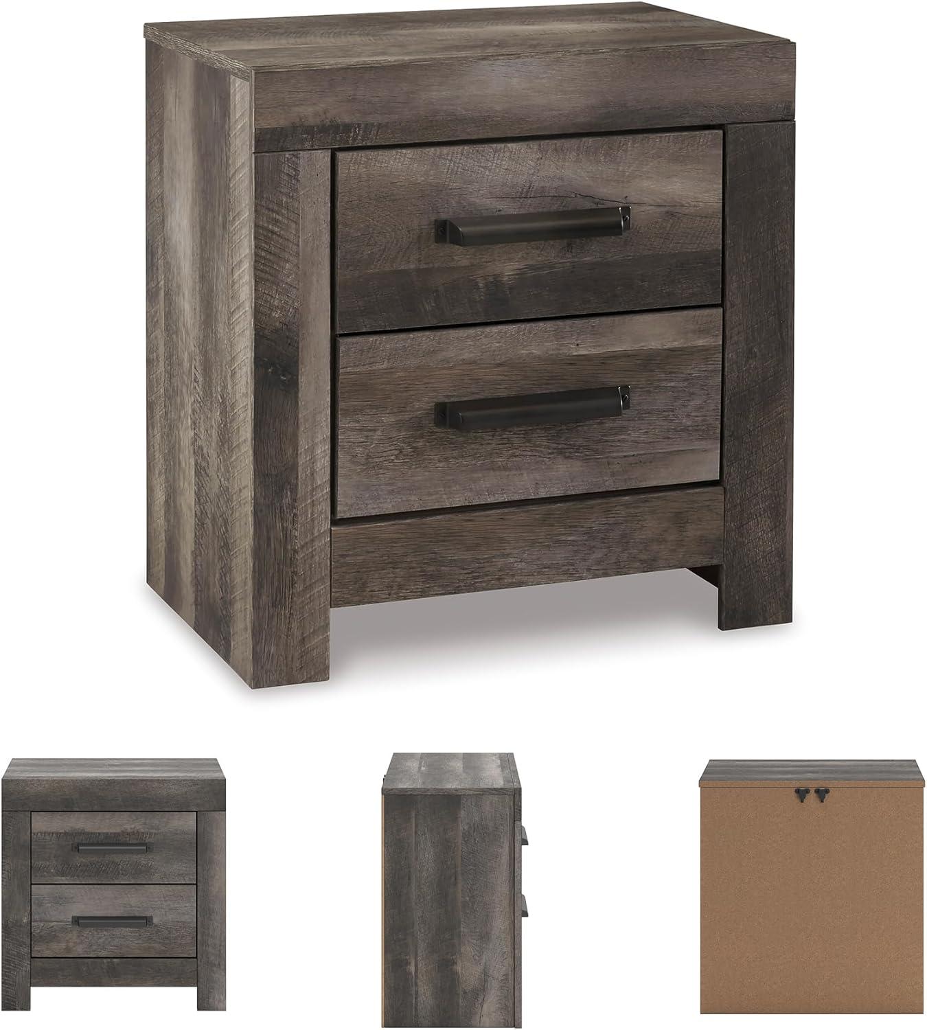 imageSignature Design by Ashley Mollviney Minimalist 2 Drawer Nightstand with USB Ports 2425quot Tall WhiteDark Weathered Gray