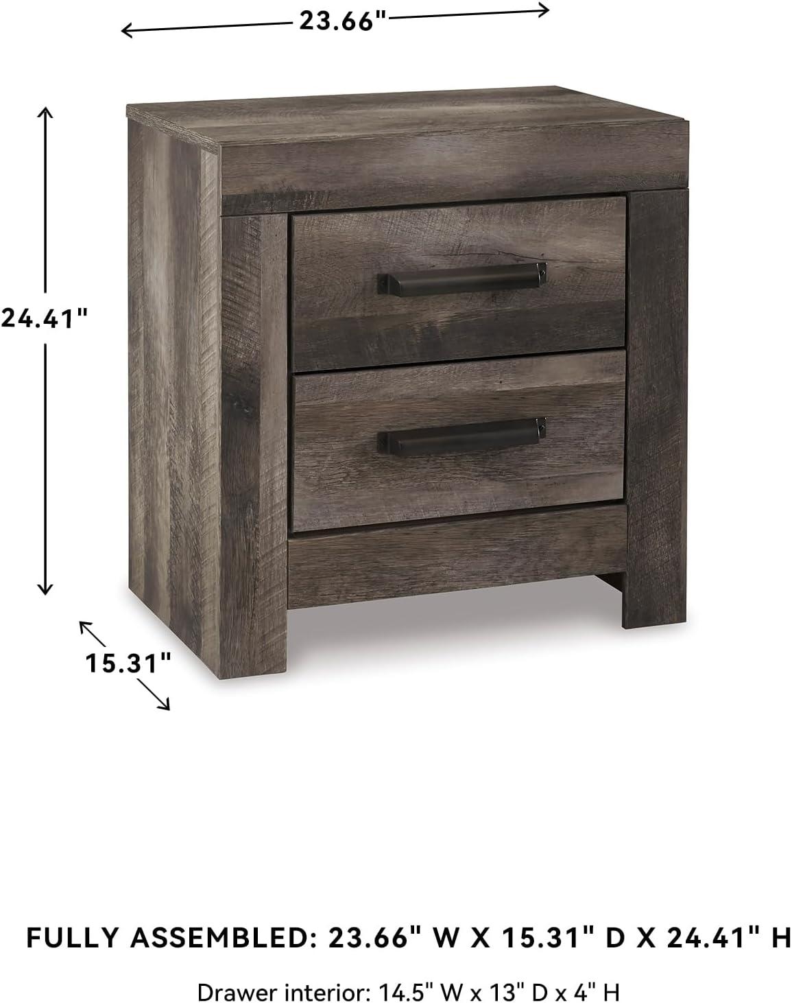 imageSignature Design by Ashley Mollviney Minimalist 2 Drawer Nightstand with USB Ports 2425quot Tall WhiteDark Weathered Gray