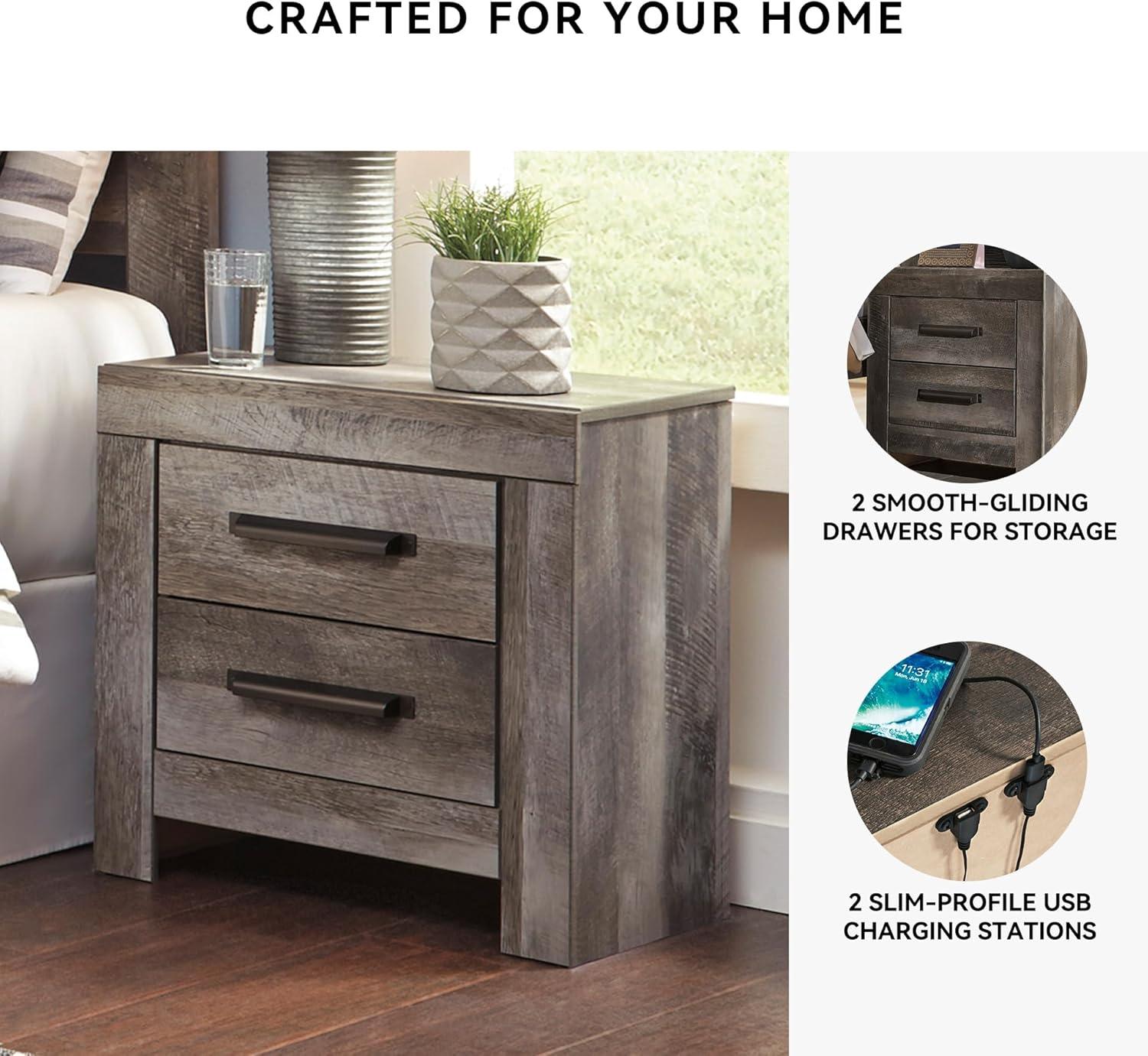 imageSignature Design by Ashley Mollviney Minimalist 2 Drawer Nightstand with USB Ports 2425quot Tall WhiteDark Weathered Gray