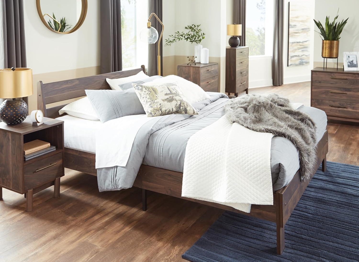 imageSignature Design by Ashley Neilsville Butcher Block Style Platform Bed Full Rustic GrayMocha Brown