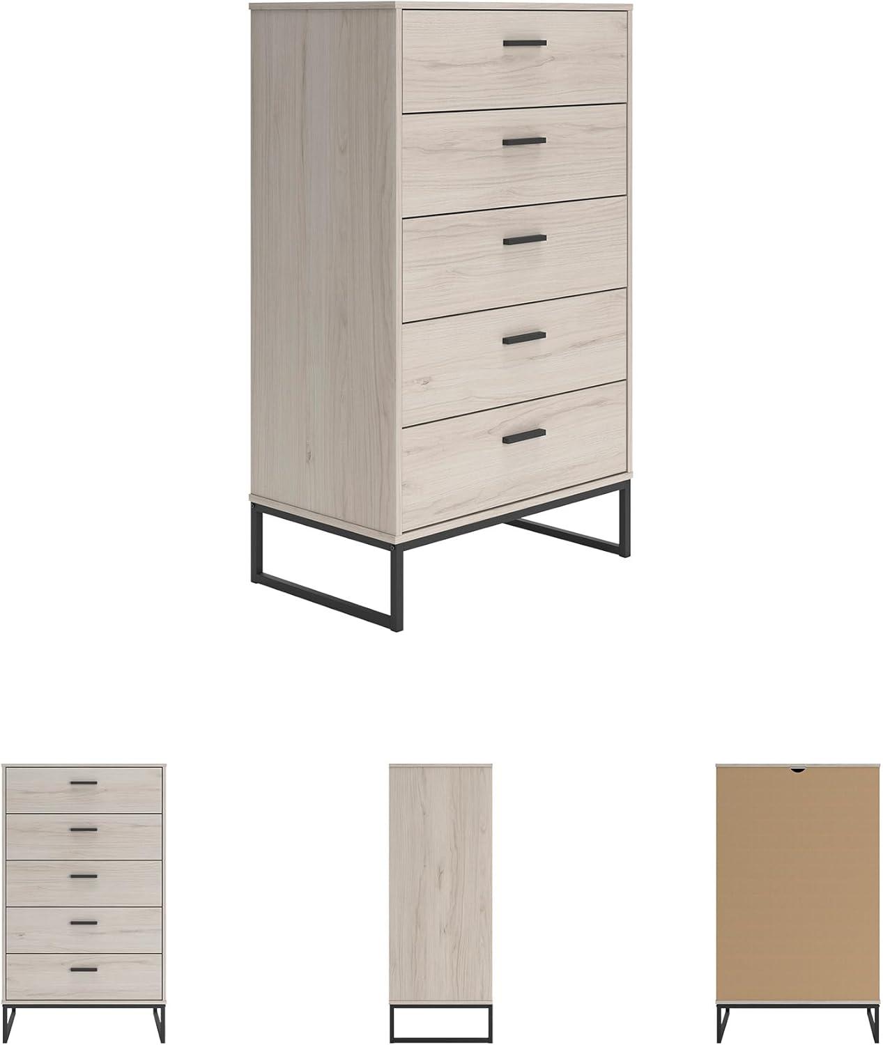 imageSignature Design by Ashley Neilsville Industrial 5 Drawer Chest of Drawers with SmoothGliding Drawers and Safety Stop GrayBeige