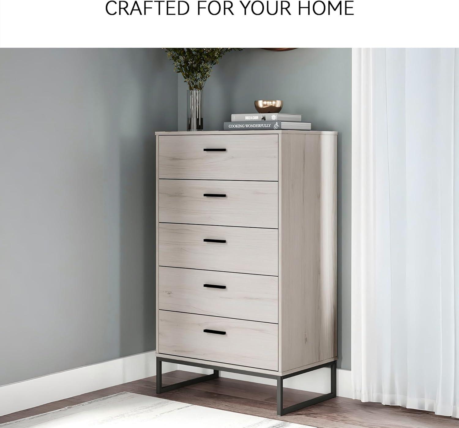 imageSignature Design by Ashley Neilsville Industrial 5 Drawer Chest of Drawers with SmoothGliding Drawers and Safety Stop GrayBeige