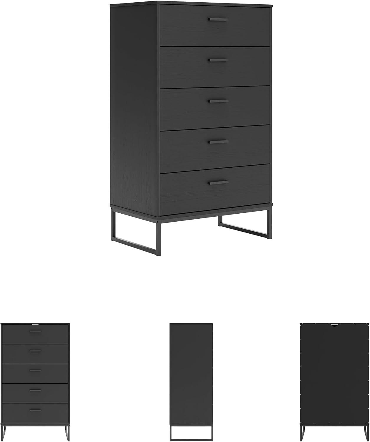 imageSignature Design by Ashley Neilsville Industrial 5 Drawer Chest of Drawers with SmoothGliding Drawers and Safety Stop GrayBlack