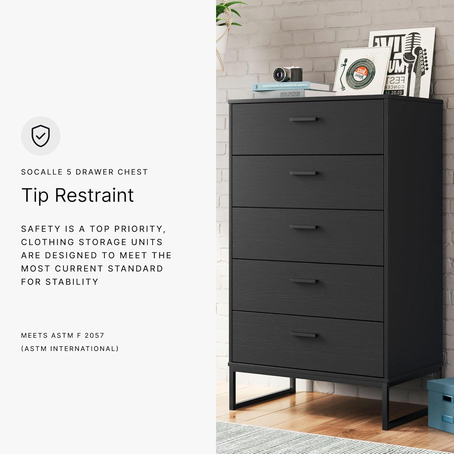 imageSignature Design by Ashley Neilsville Industrial 5 Drawer Chest of Drawers with SmoothGliding Drawers and Safety Stop GrayBlack