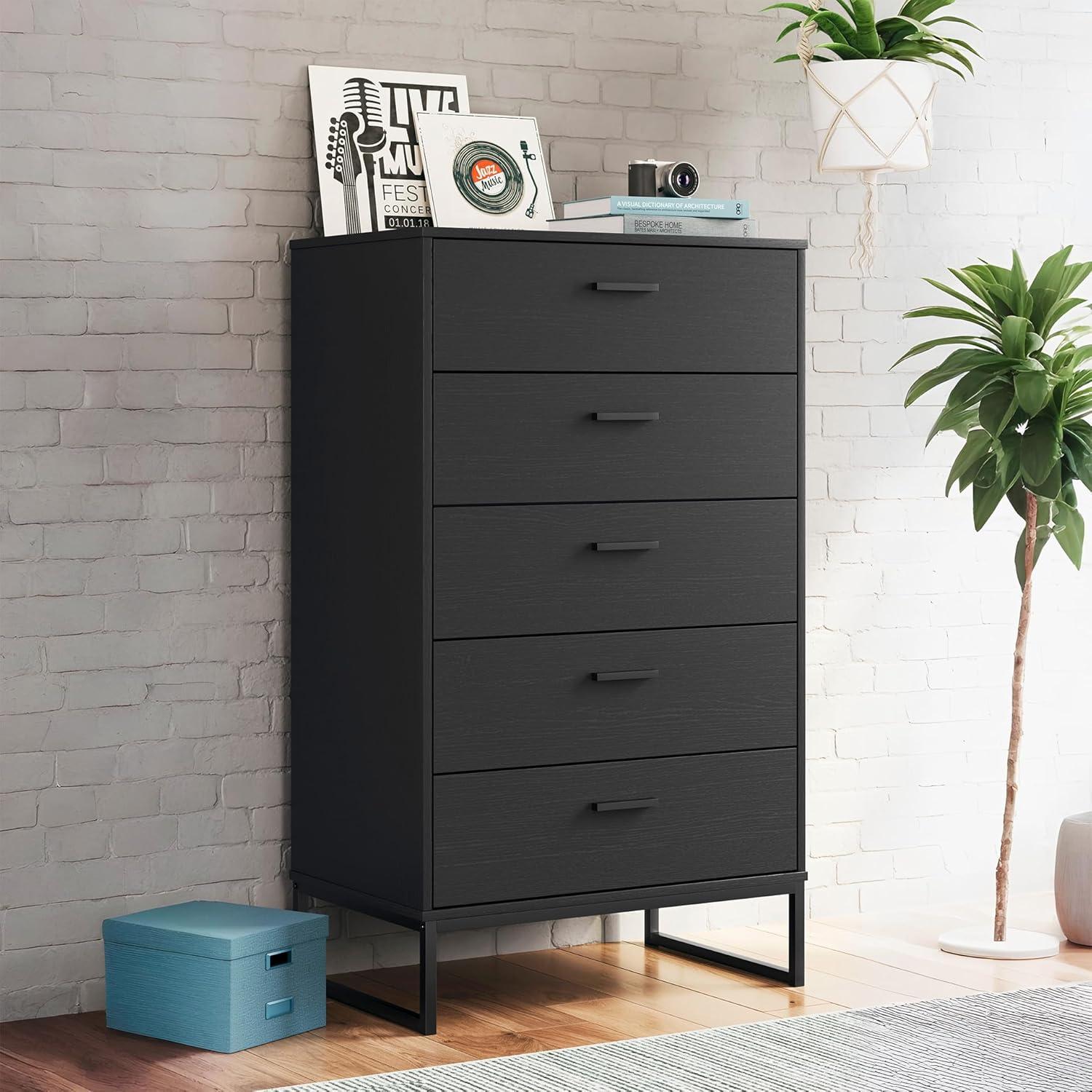 imageSignature Design by Ashley Neilsville Industrial 5 Drawer Chest of Drawers with SmoothGliding Drawers and Safety Stop GrayBlack