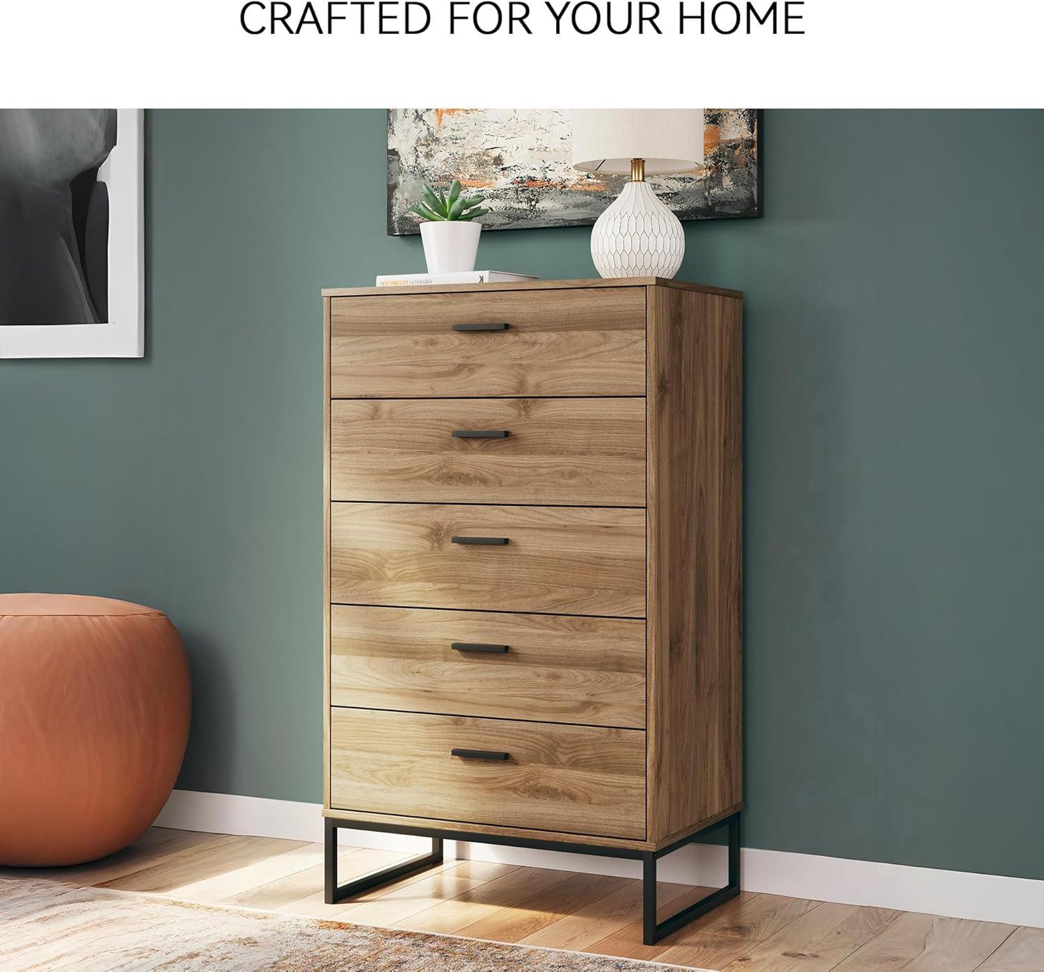 imageSignature Design by Ashley Neilsville Industrial 5 Drawer Chest of Drawers with SmoothGliding Drawers and Safety Stop GrayHoney Brown