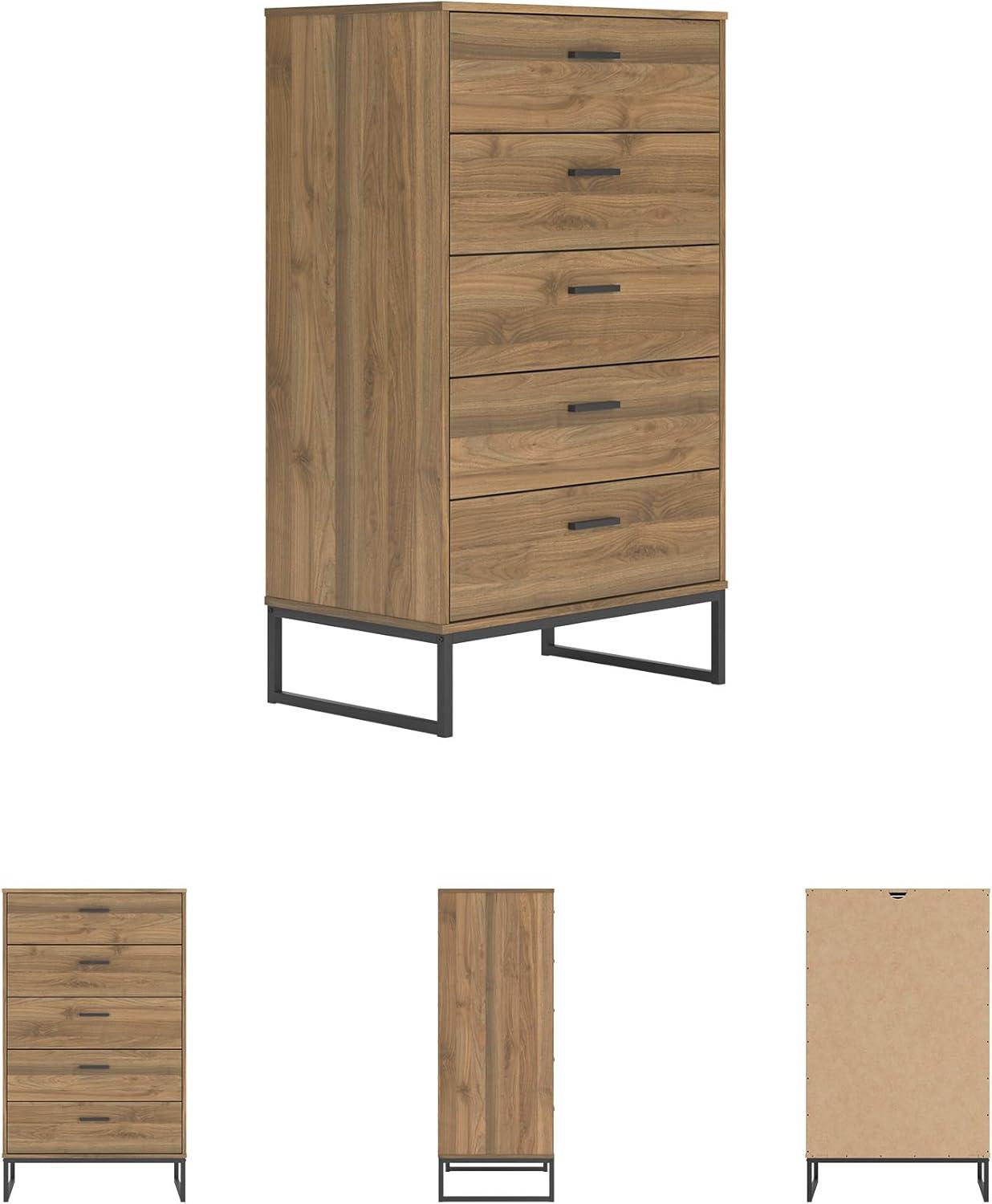 imageSignature Design by Ashley Neilsville Industrial 5 Drawer Chest of Drawers with SmoothGliding Drawers and Safety Stop GrayHoney Brown