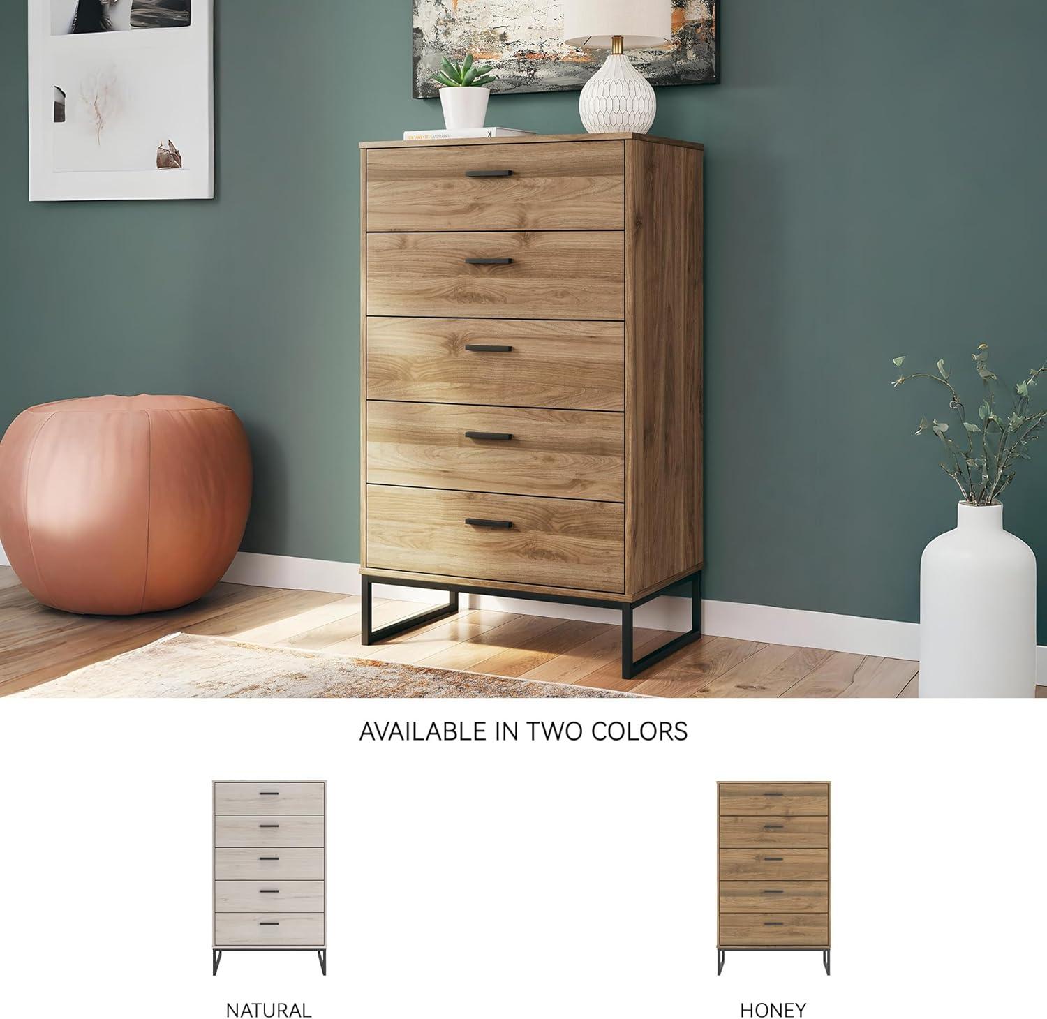 imageSignature Design by Ashley Neilsville Industrial 5 Drawer Chest of Drawers with SmoothGliding Drawers and Safety Stop GrayHoney Brown