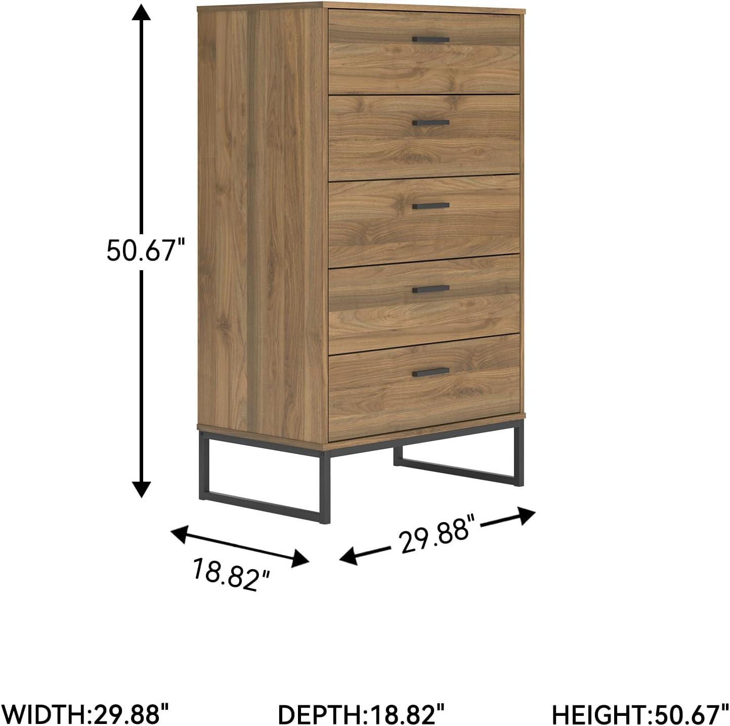 imageSignature Design by Ashley Neilsville Industrial 5 Drawer Chest of Drawers with SmoothGliding Drawers and Safety Stop GrayHoney Brown