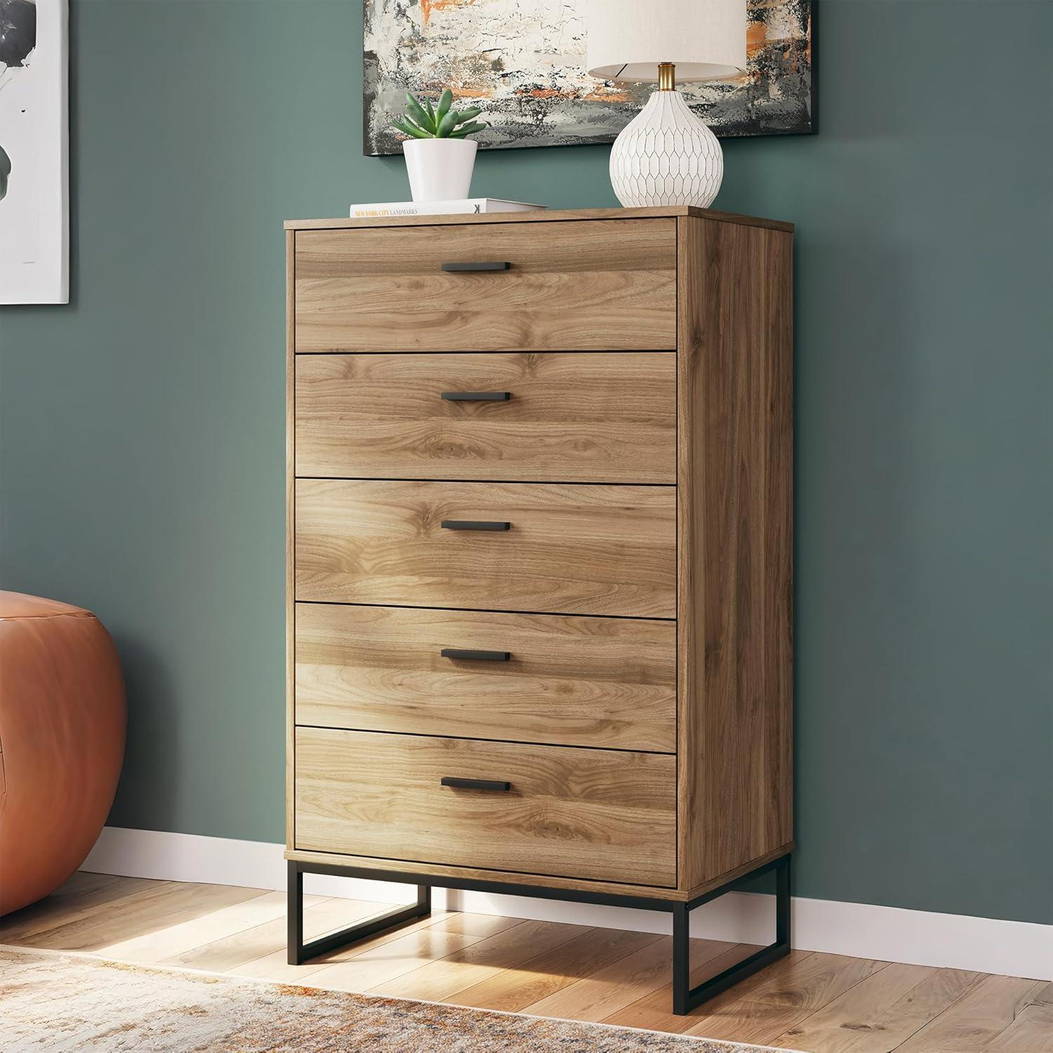 imageSignature Design by Ashley Neilsville Industrial 5 Drawer Chest of Drawers with SmoothGliding Drawers and Safety Stop GrayHoney Brown
